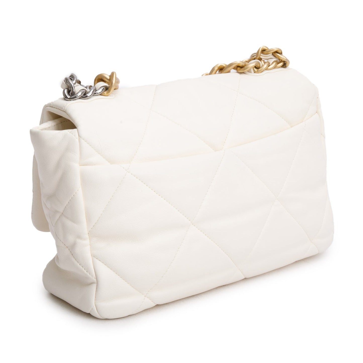 Chanel 2020 White Lambskin Leather Medium 19 Flap Bag