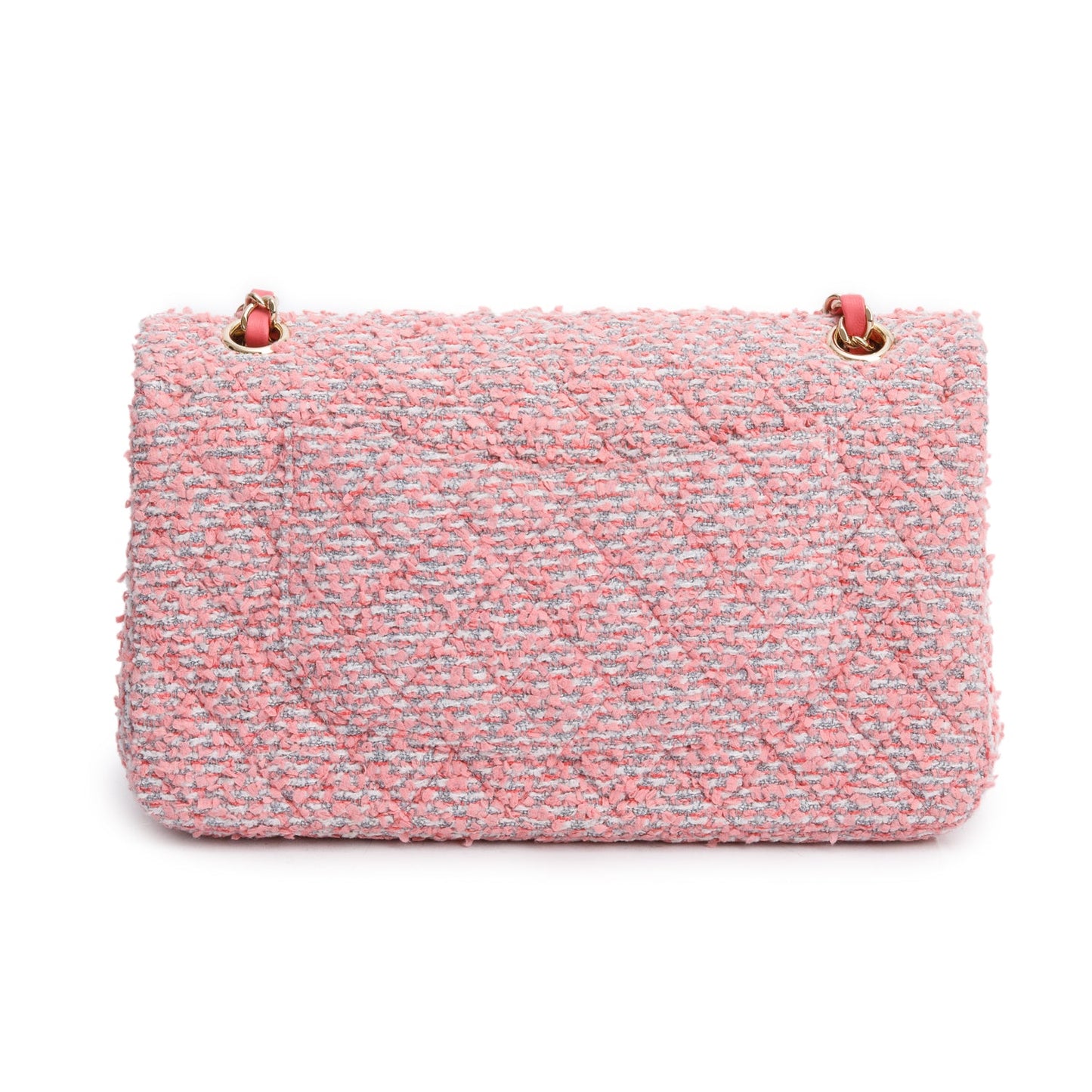 Chanel 2020 Pink Tweed Quilted Medium Double Flap Bag