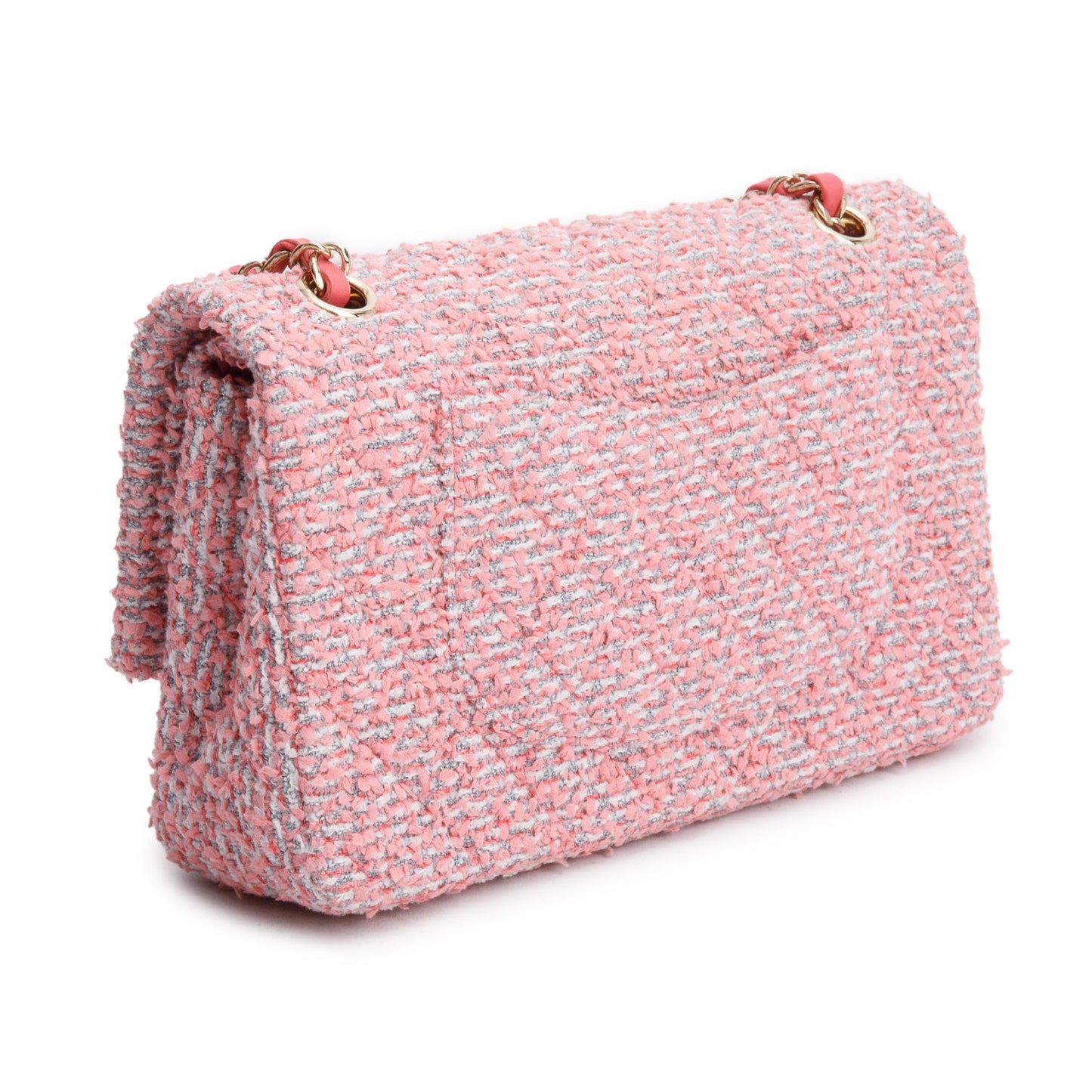 Chanel 2020 Pink Tweed Quilted Medium Double Flap Bag