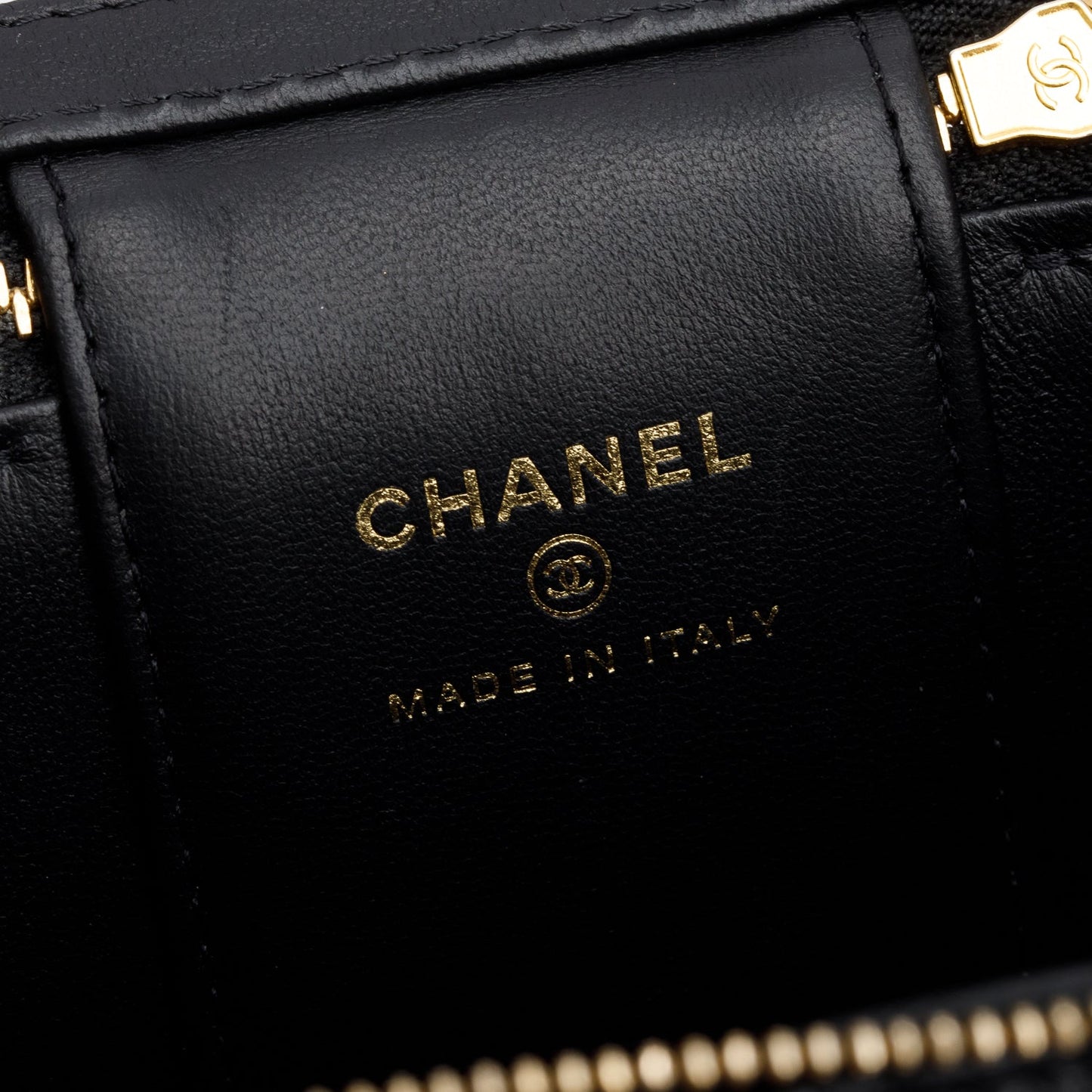Chanel 2025 Black Lambskin Polly Pocket Vanity Bag