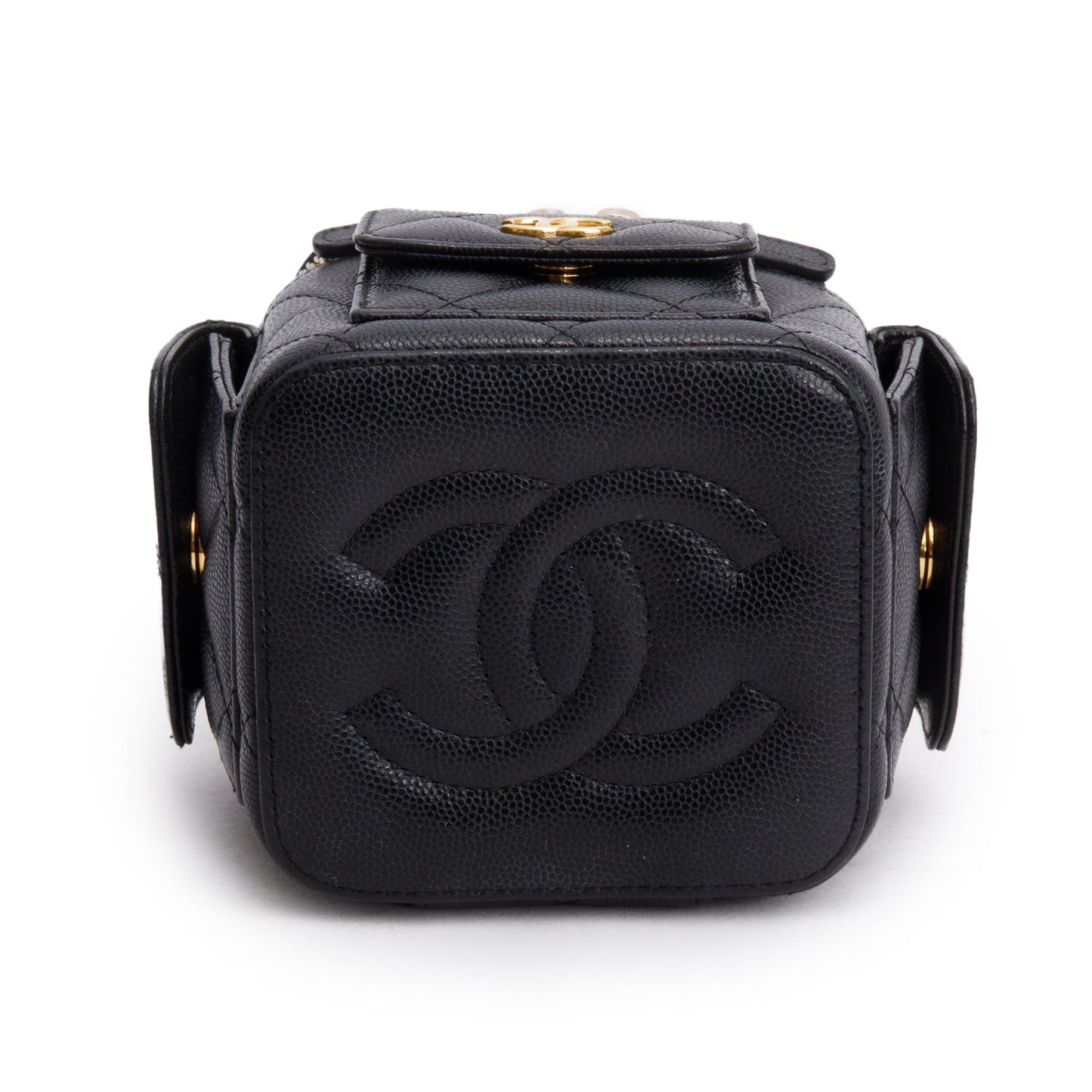Chanel 2025 Black Lambskin Polly Pocket Vanity Bag