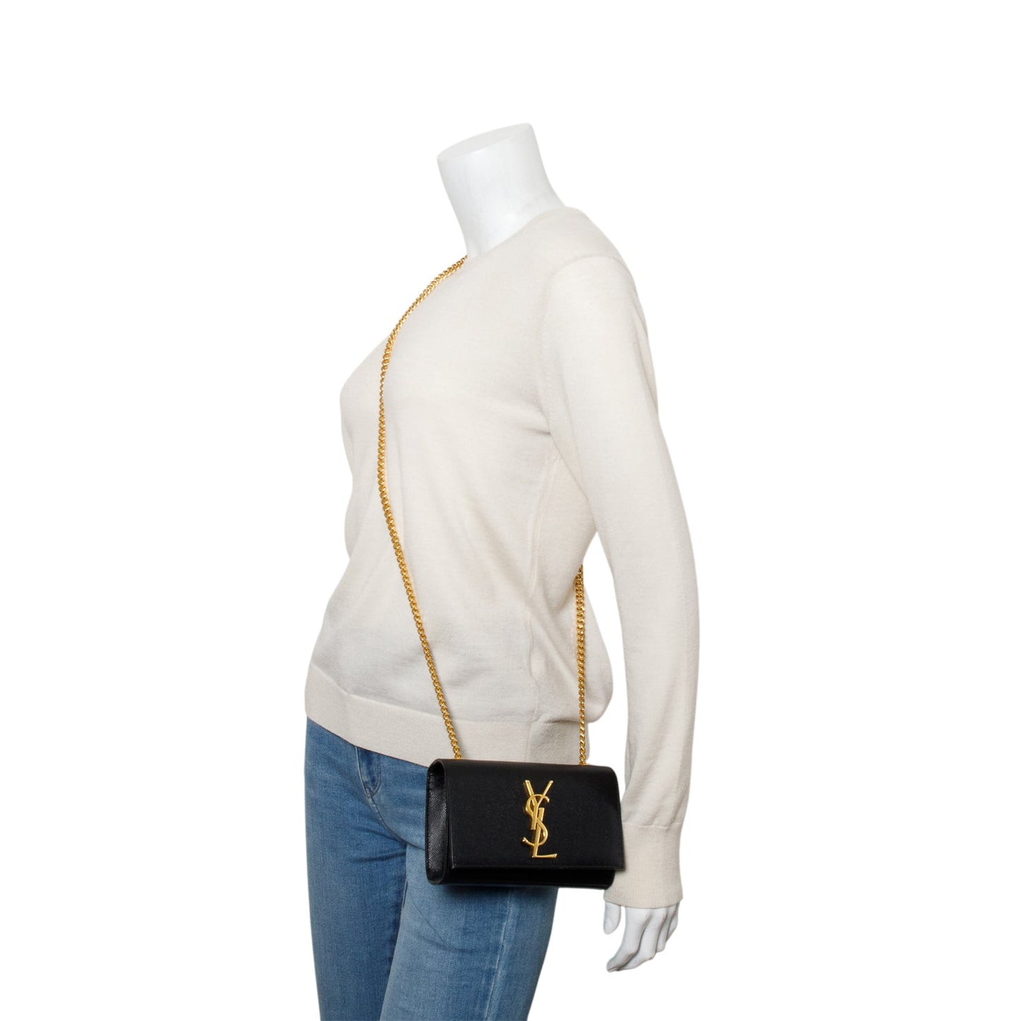 Saint Laurent Black Grain De Poudre Leather Mini Monogram Kate Bag