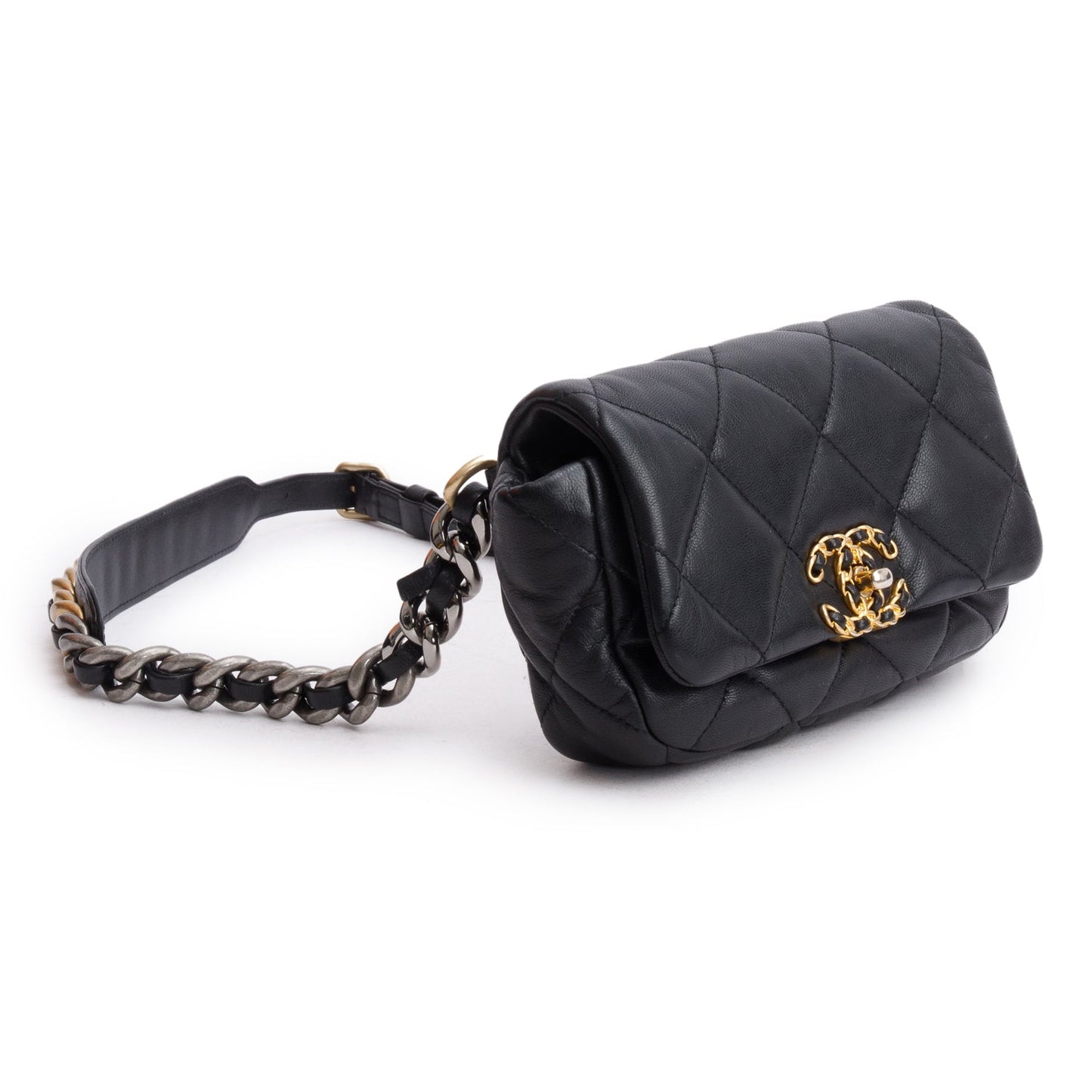 Chanel Black Lambskin Quilted 19 Waist Bag