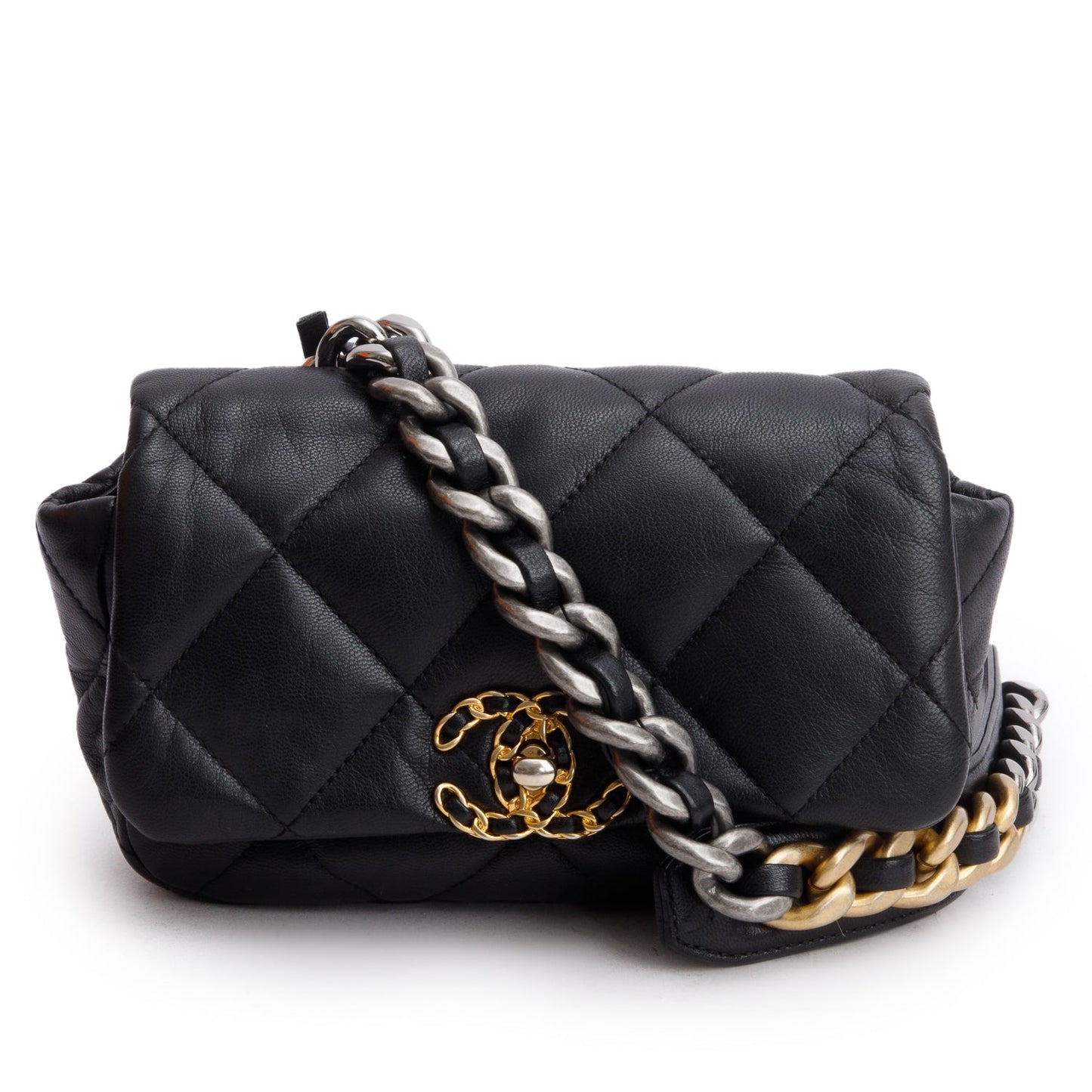 Chanel Black Lambskin Quilted 19 Waist Bag