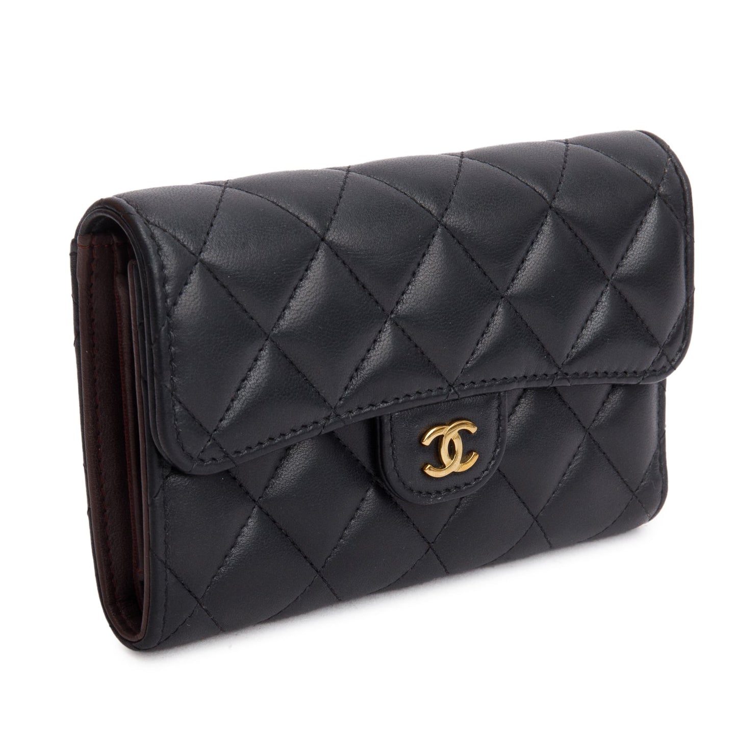 Chanel 2023 Black Lambskin Quilted Medium Flap Wallet
