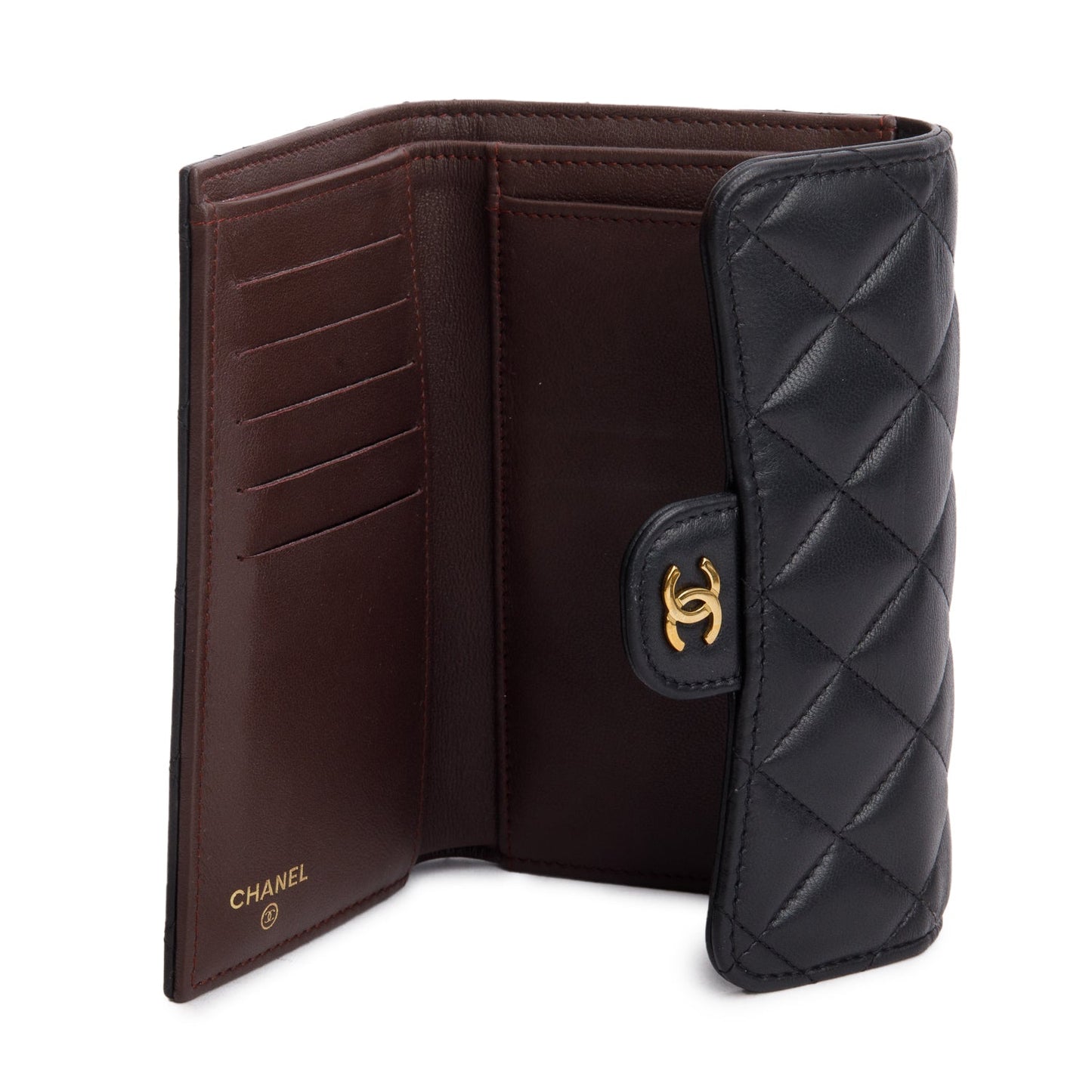 Chanel 2023 Black Lambskin Quilted Medium Flap Wallet