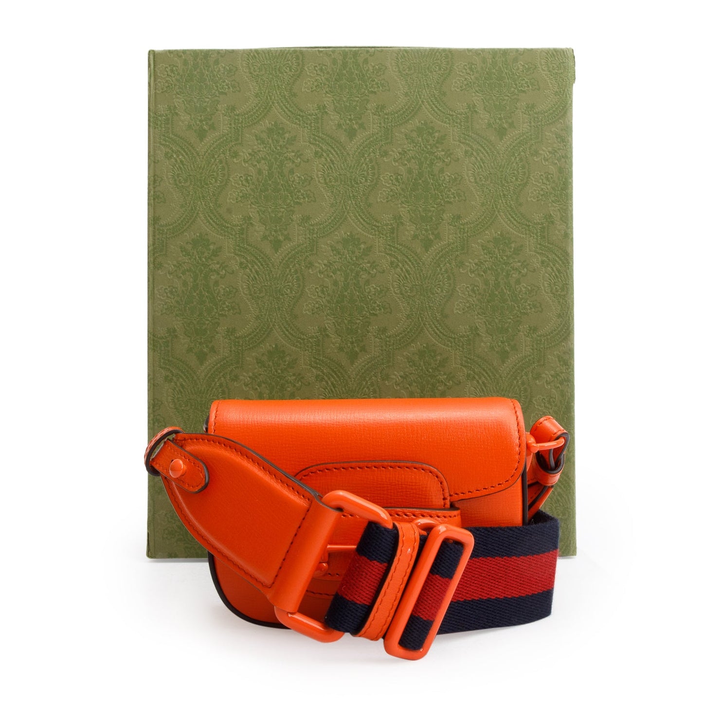 Gucci Orange Azalea Calfskin Web Monochrome Horsebit 1955 Wallet on Strap