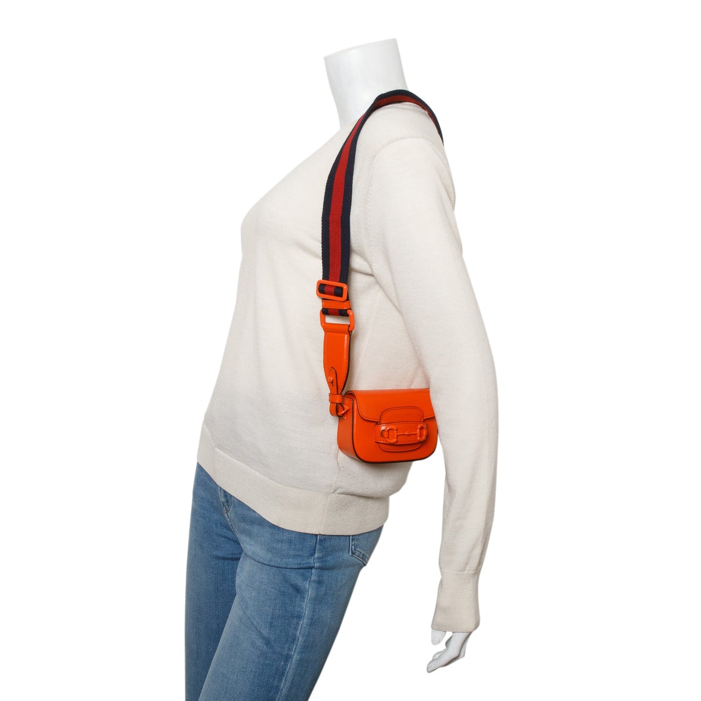Gucci Orange Azalea Calfskin Web Monochrome Horsebit 1955 Wallet on Strap