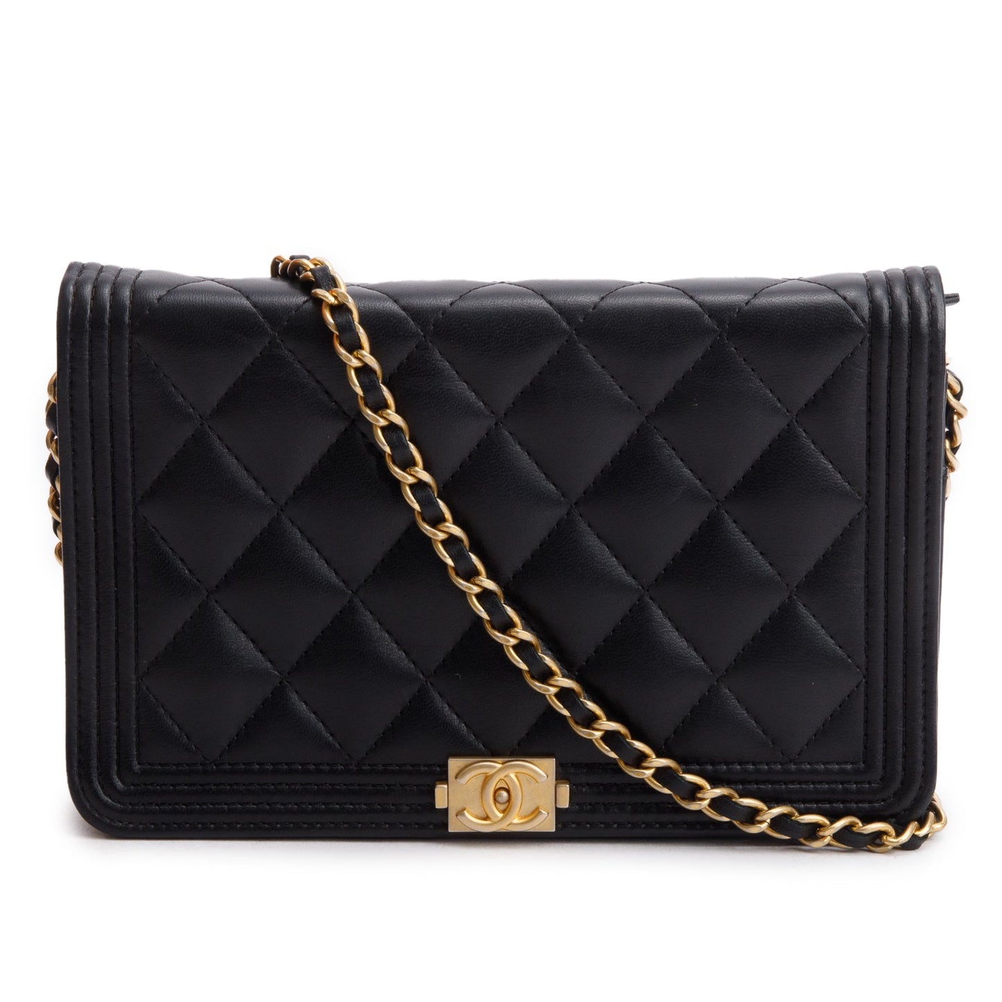 Chanel Black Lambskin Leather Boy Wallet on Chain