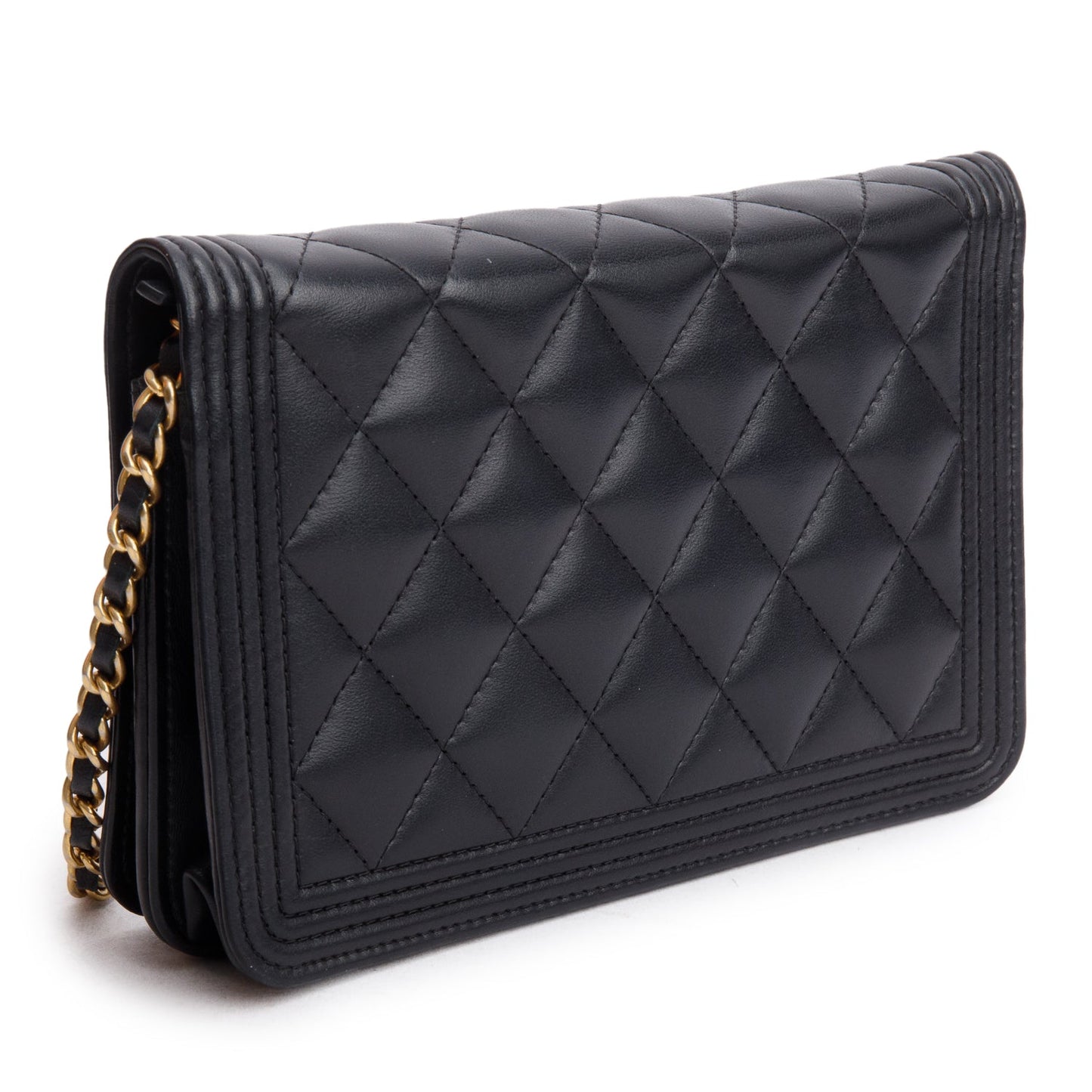 Chanel Black Lambskin Leather Boy Wallet on Chain