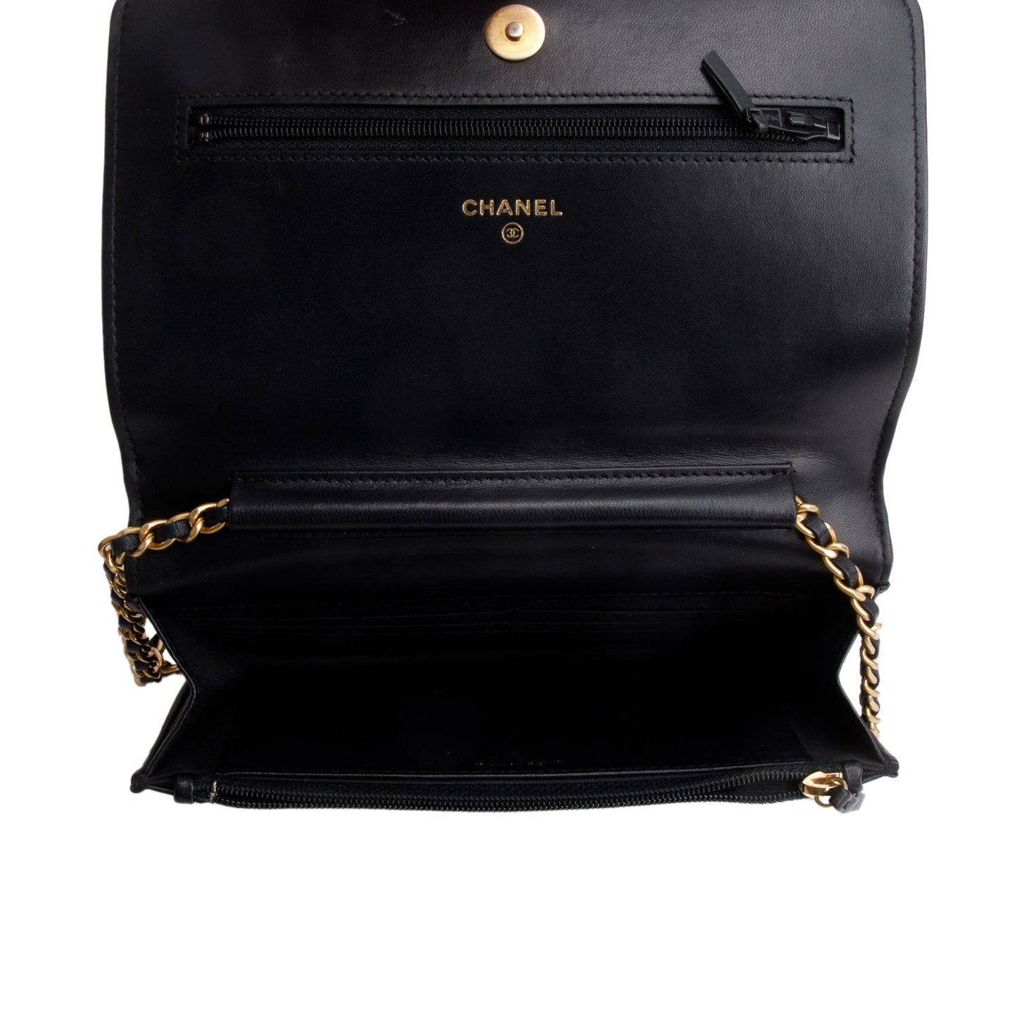 Chanel Black Lambskin Leather Boy Wallet on Chain