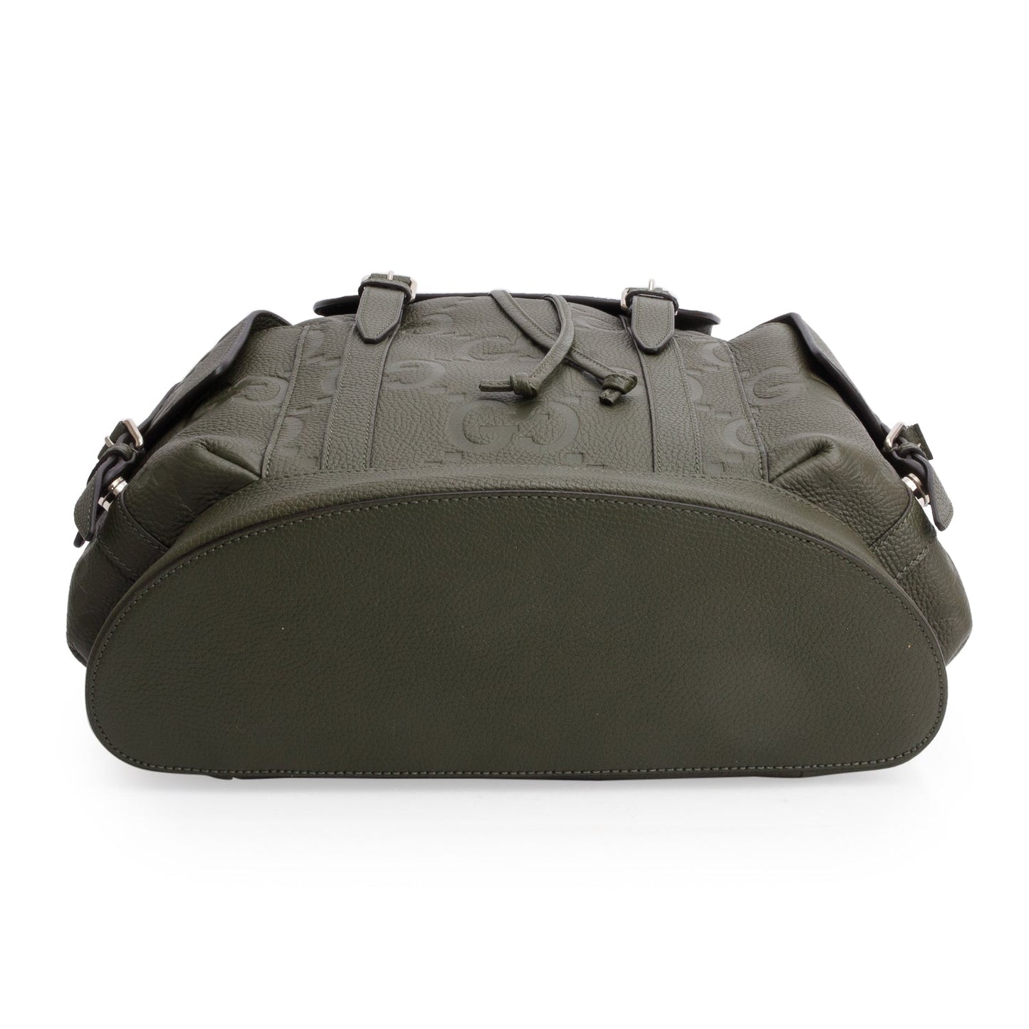 Gucci Green Piuma Calfskin Jumbo GG Embossed Double Buckle Backpack