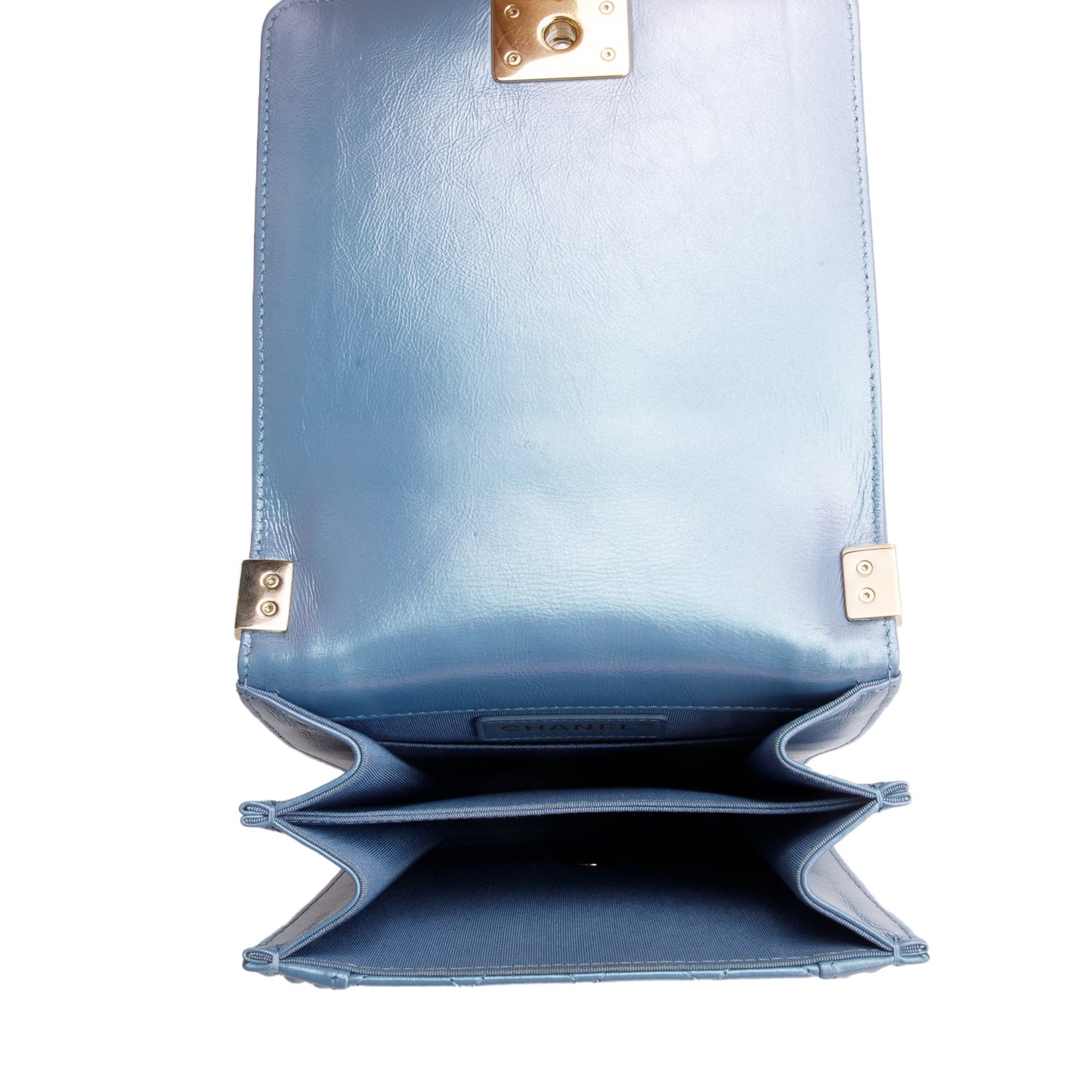 Chanel Blue Iridescent Calfskin Quilted North South Boy Flap Bag