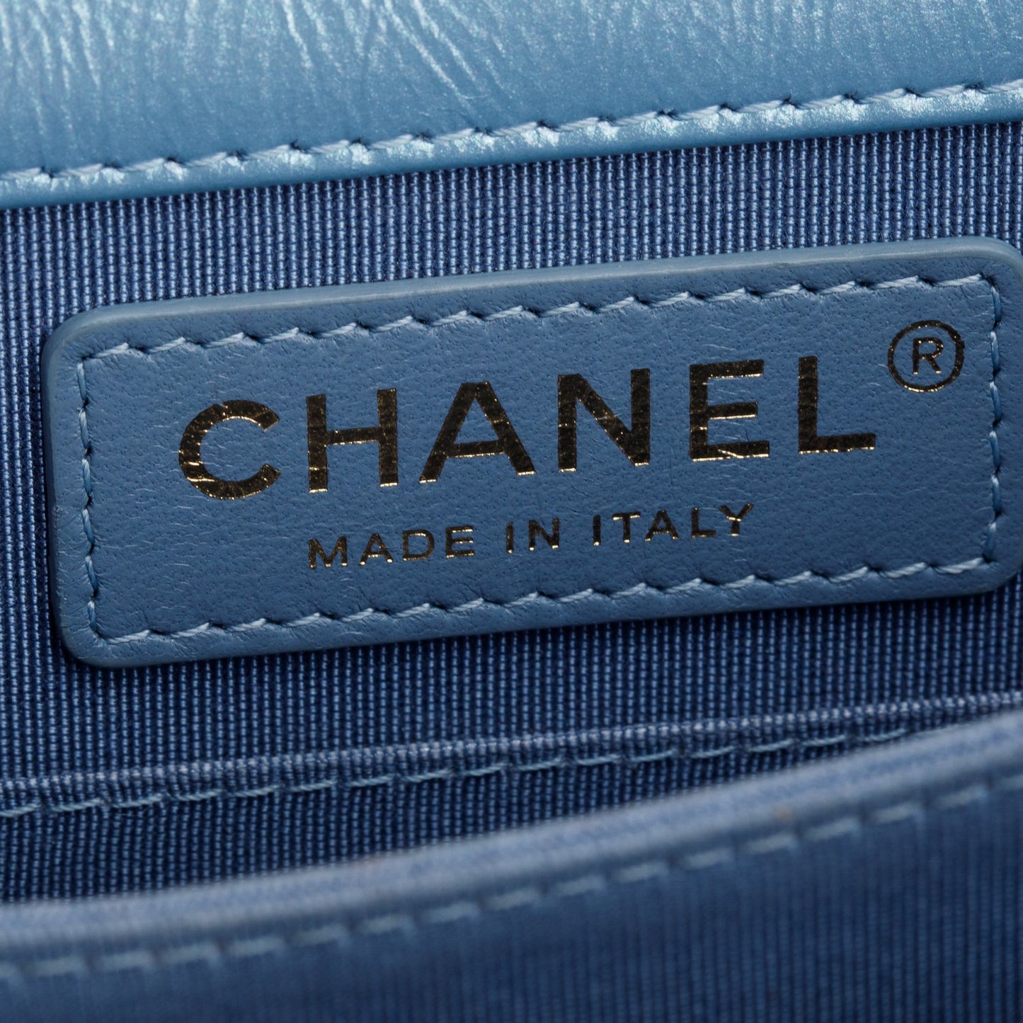 Chanel Blue Iridescent Calfskin Quilted North South Boy Flap Bag