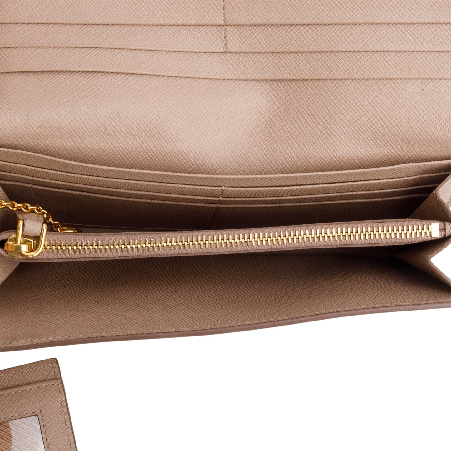 Prada Beige Saffiano Monochrome Continental Wallet