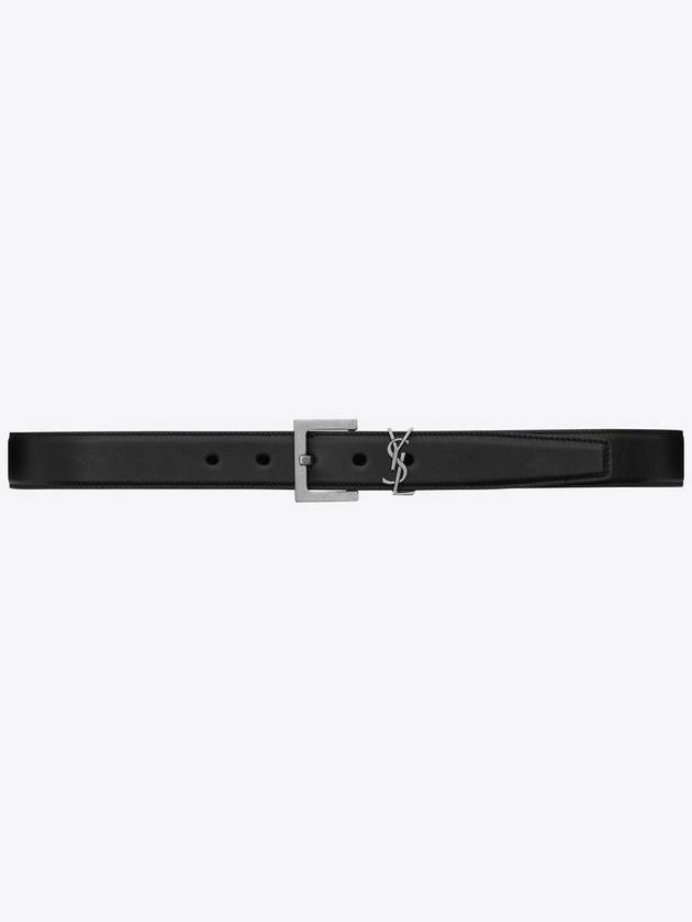 Luxury Saint Laurent Trending 2025 Women's Monogram Square Grain Leather Belt Black