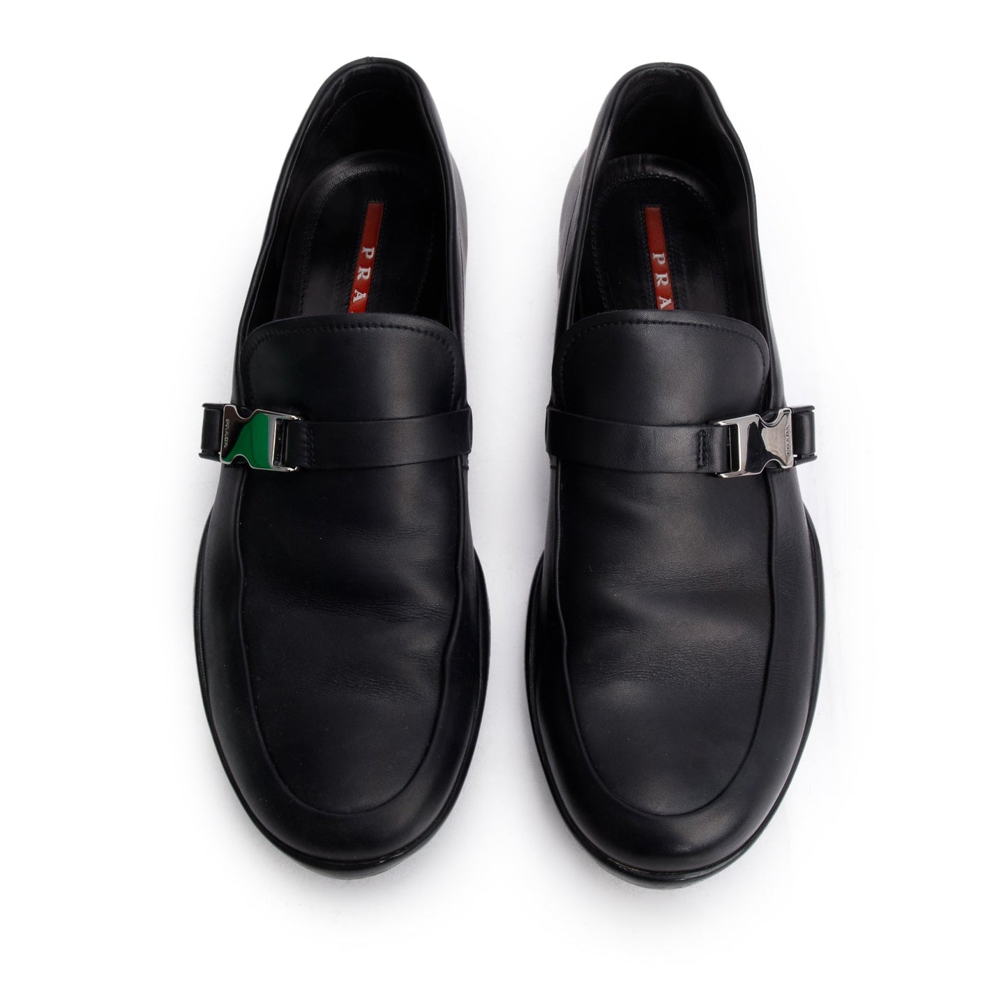 Prada Sport Black Leather Buckle Loafers, Men's Size 10