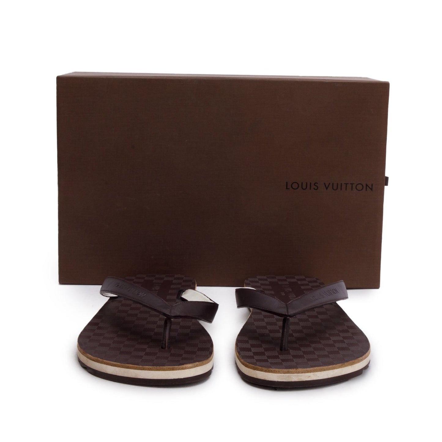 Louis Vuitton Brown Leather Flip Flops, Men's Size 10