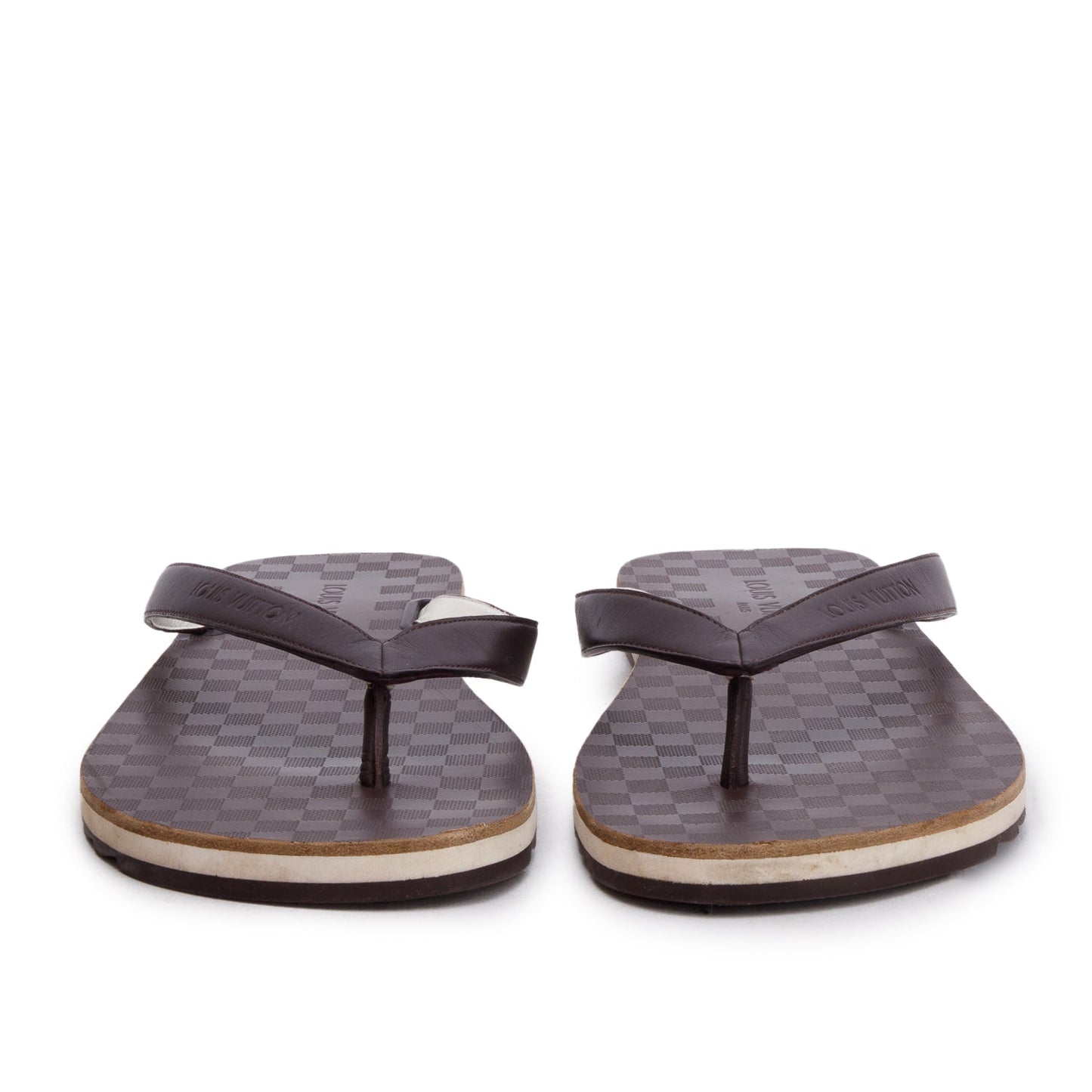 Louis Vuitton Brown Leather Flip Flops, Men's Size 10