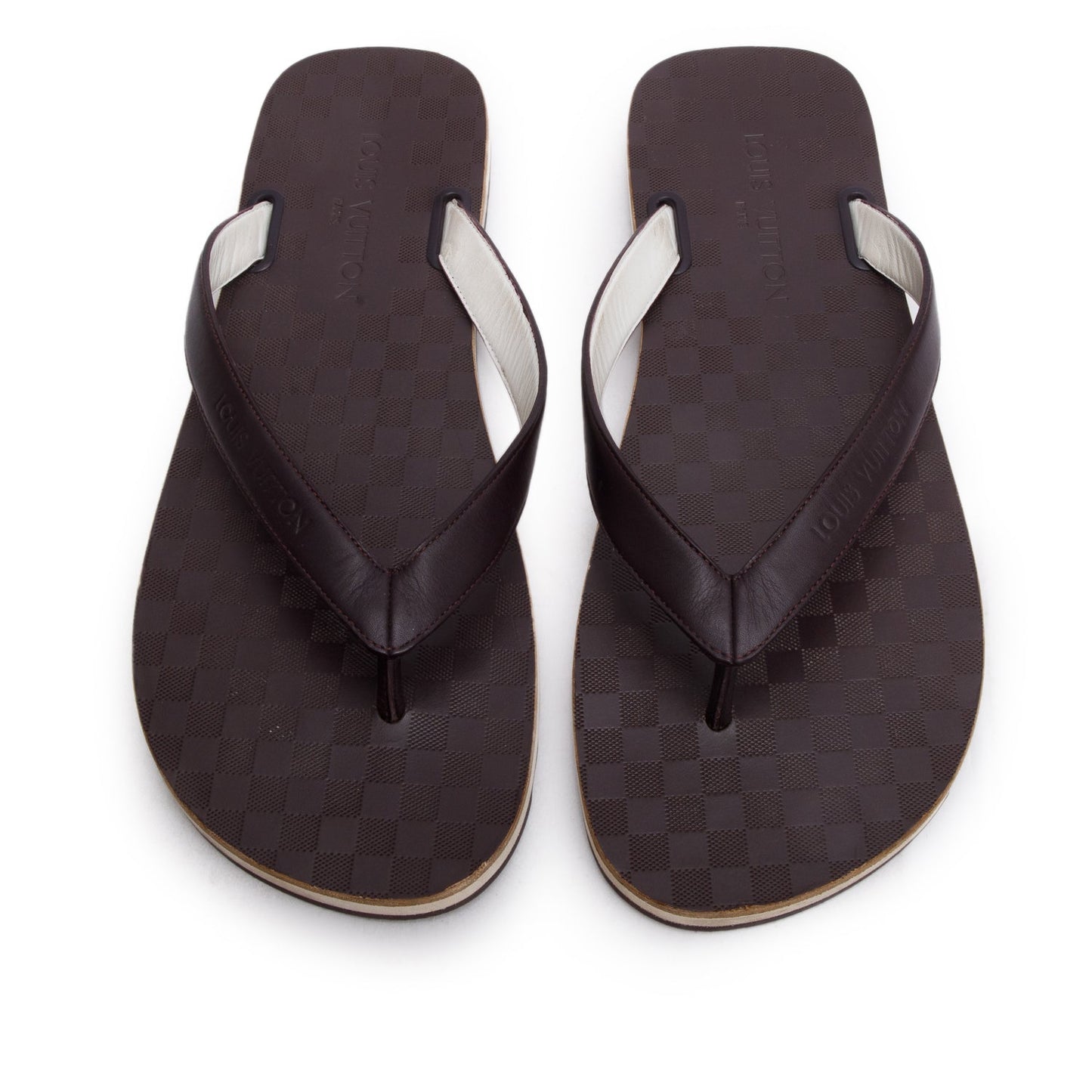 Louis Vuitton Brown Leather Flip Flops, Men's Size 10