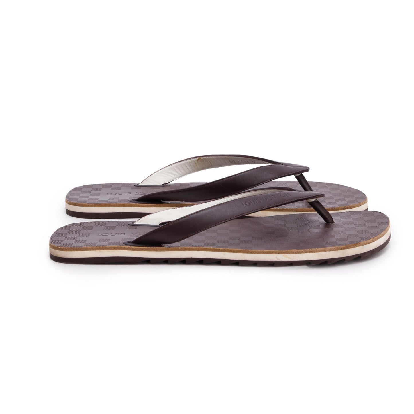 Louis Vuitton Brown Leather Flip Flops, Men's Size 10