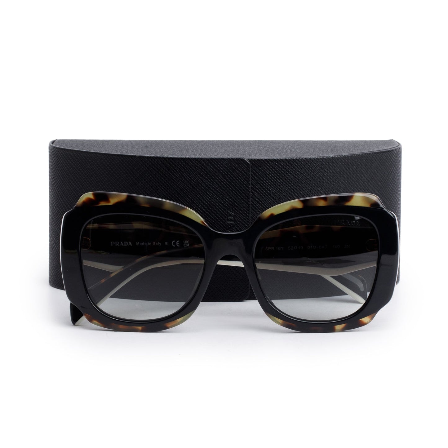 Prada SPR16Y Black/Havana Acetate Square Sunglasses