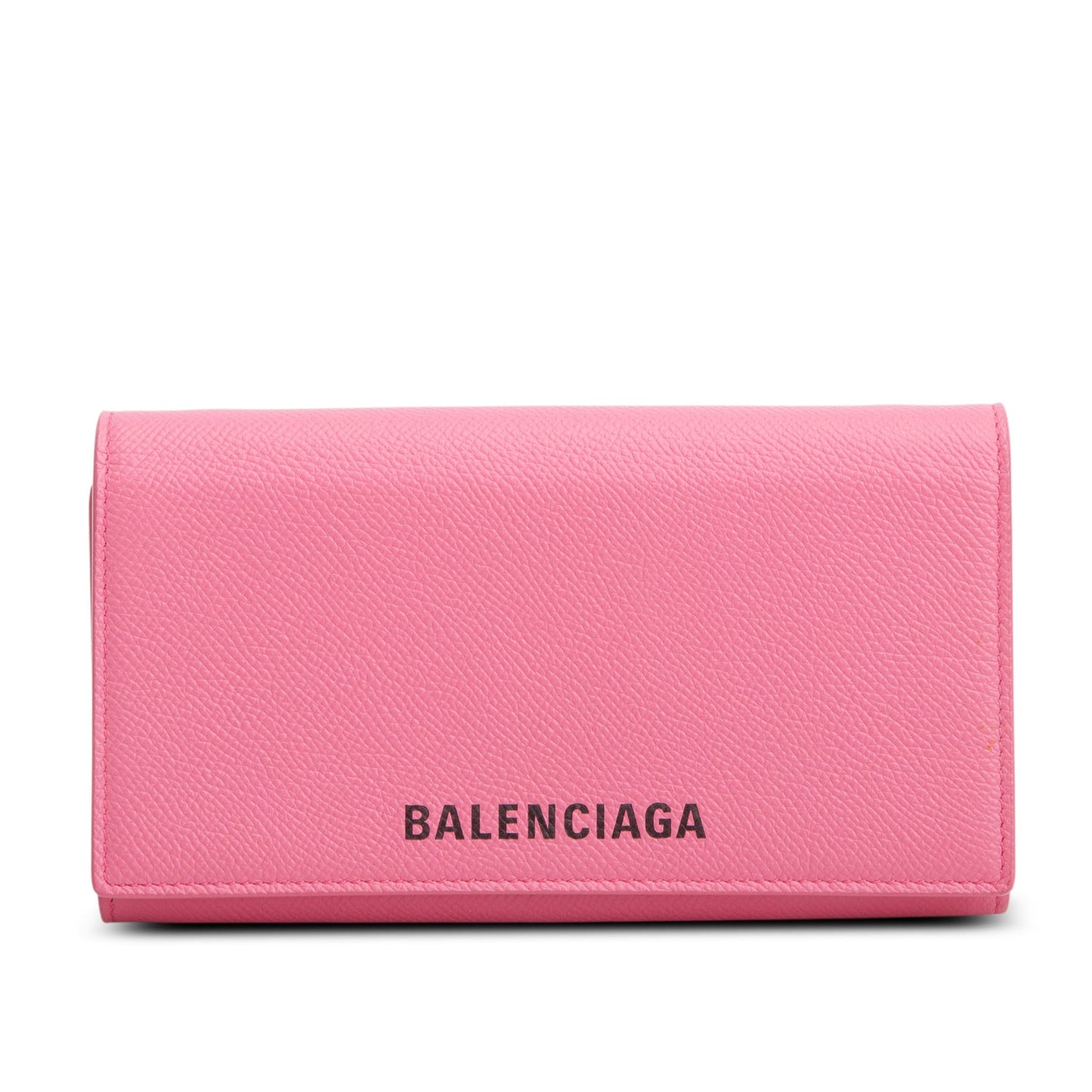 Balenciaga Pink Pebbled Calfskin Logo Everyday Flap Chain Wallet