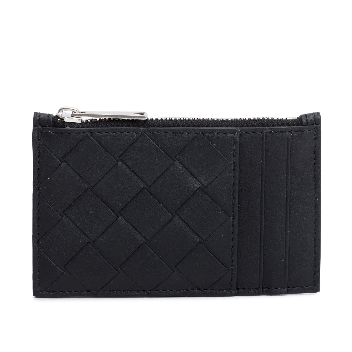 Bottega Veneta Black Nappa Intrecciato Zip Card Holder