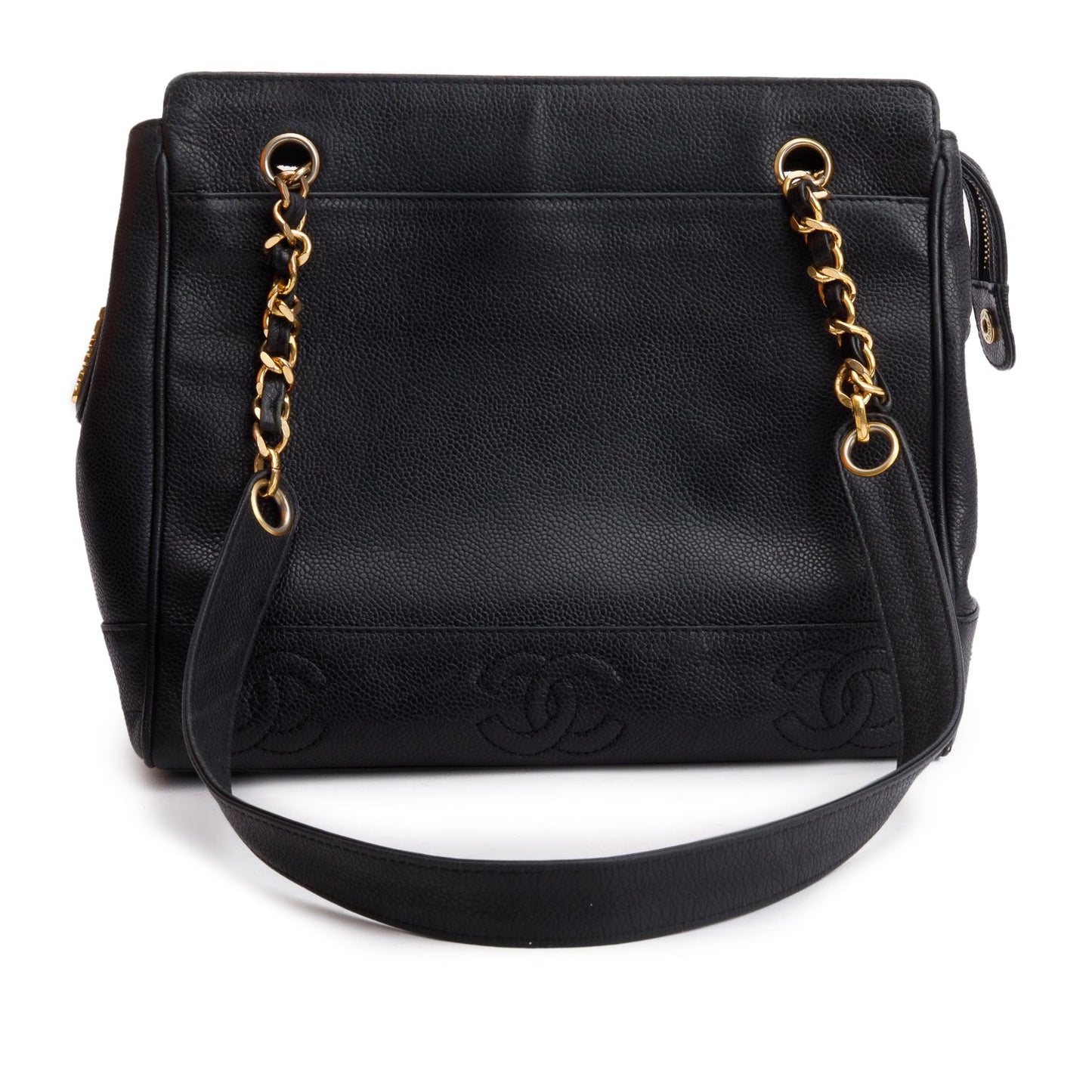 Chanel Vintage Black Caviar Leather Triple CC Tote