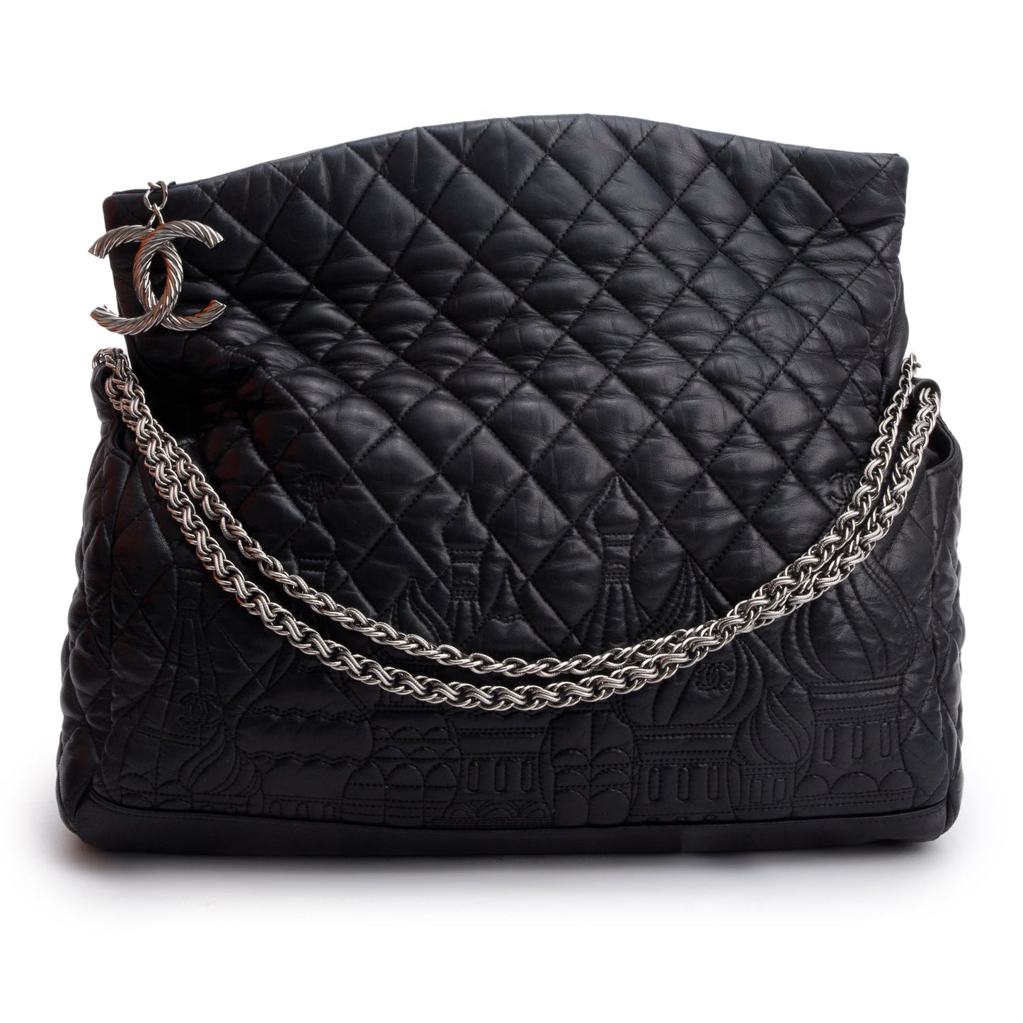 Chanel Black Lambskin Quilted Large Paris Moscou Red Square Hobo