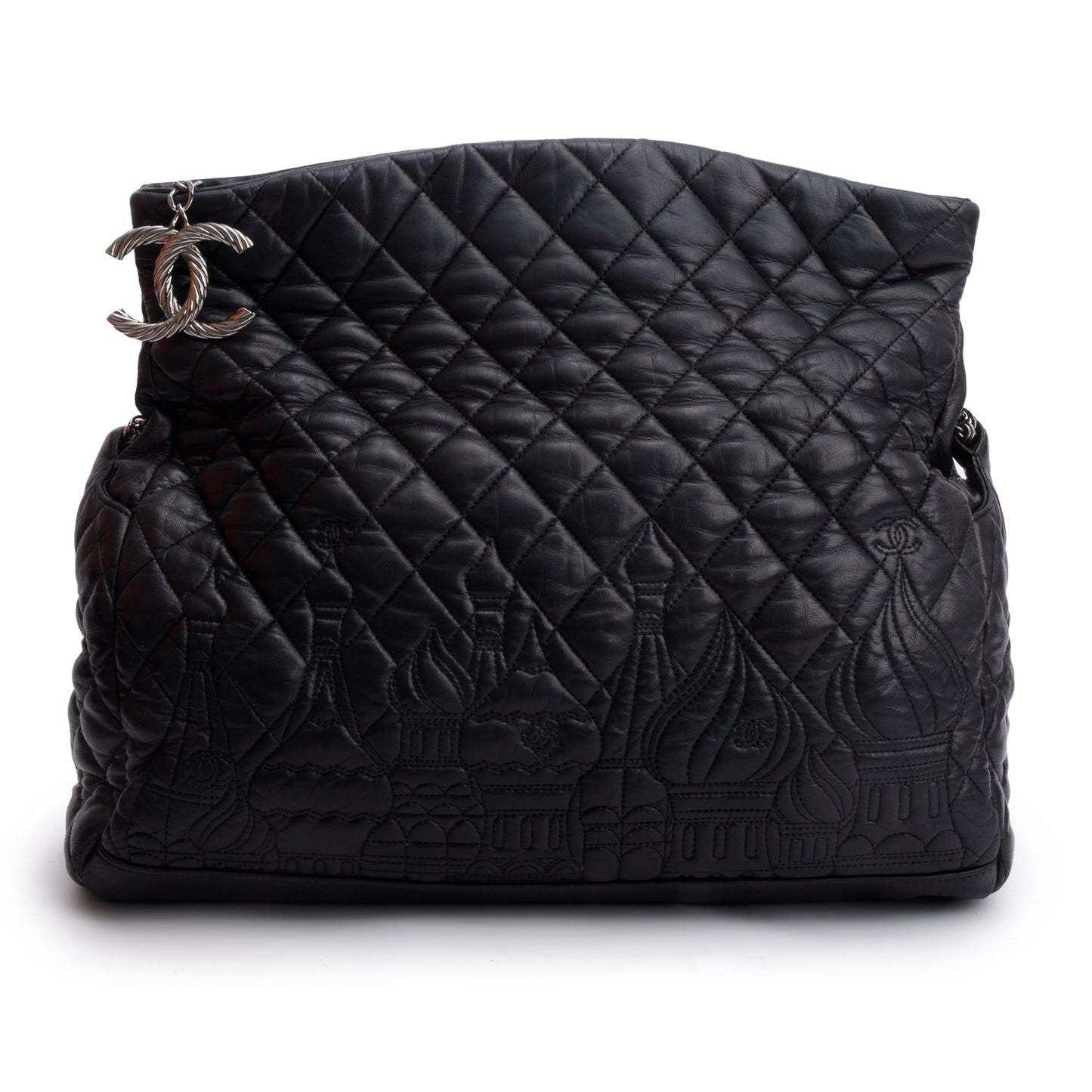 Chanel Black Lambskin Quilted Large Paris Moscou Red Square Hobo