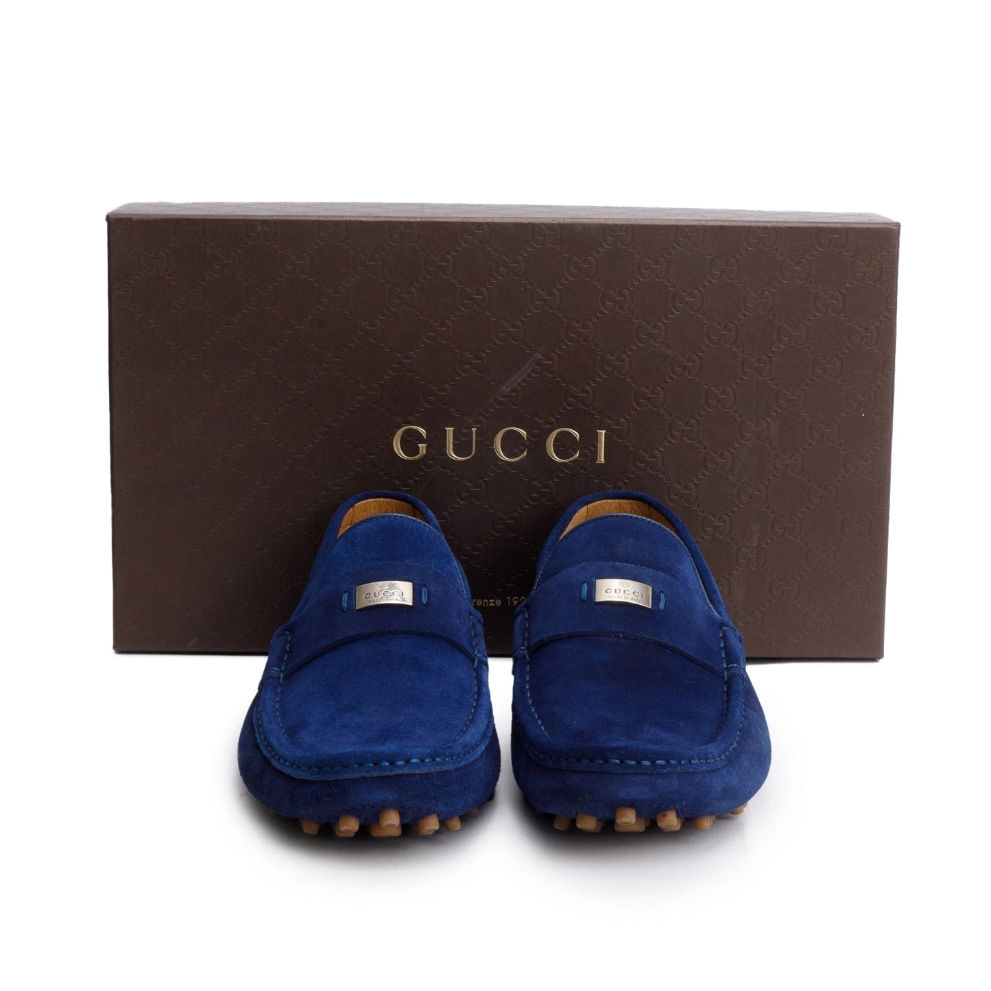 Gucci Blue Suede Driving Loafers, Men's Size 9.5