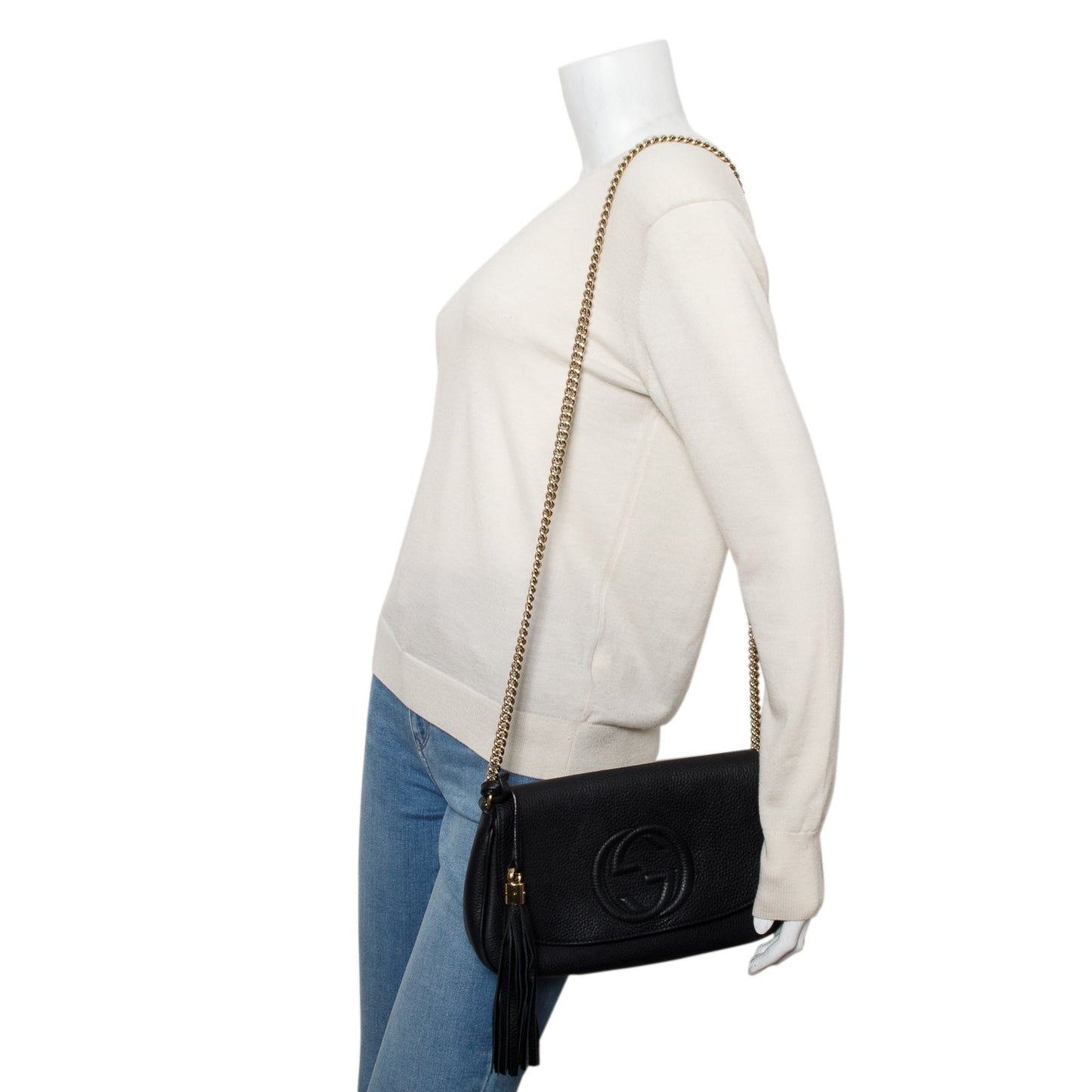 Gucci Black Pebbled Calfskin Medium Soho Chain Crossbody Bag