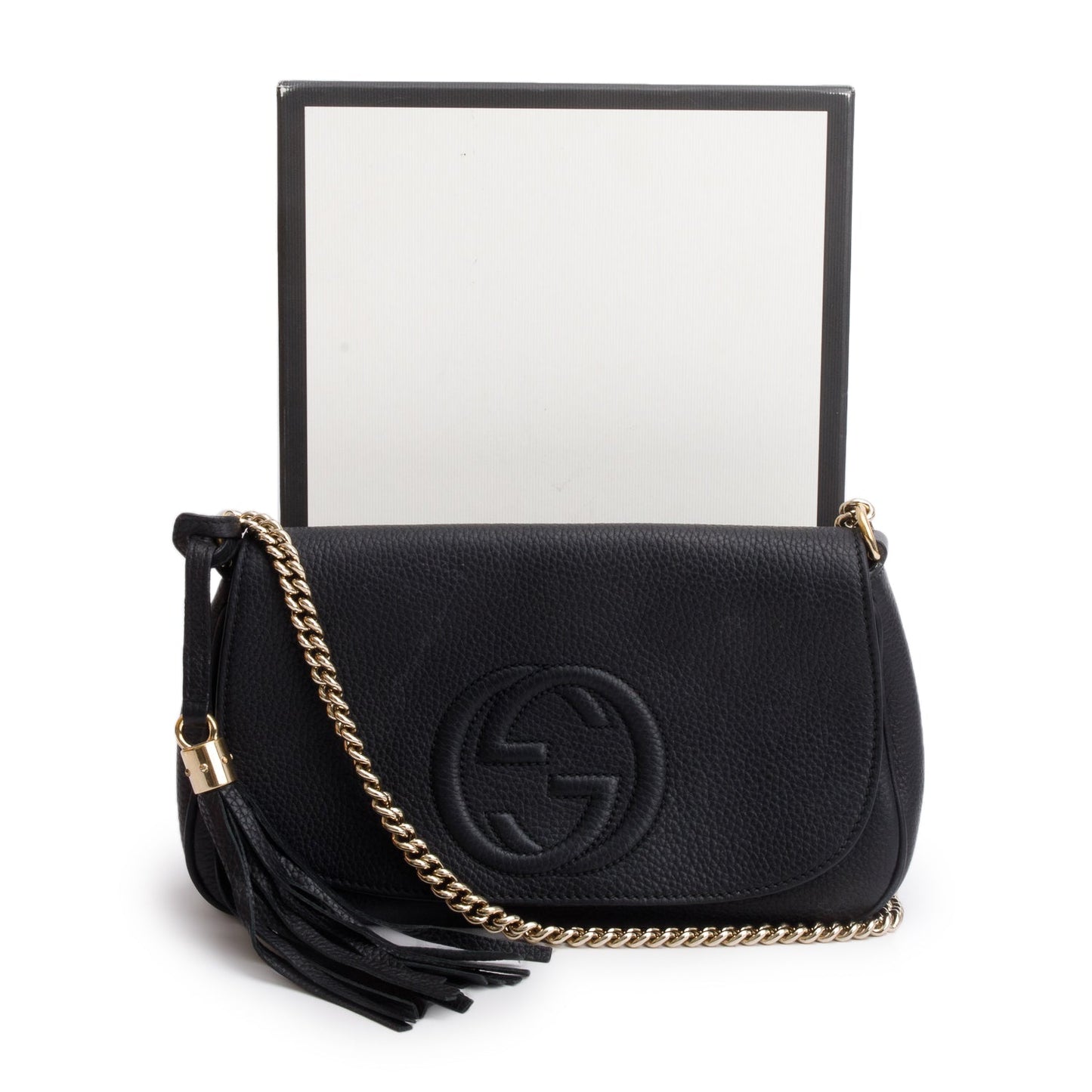 Gucci Black Pebbled Calfskin Medium Soho Chain Crossbody Bag
