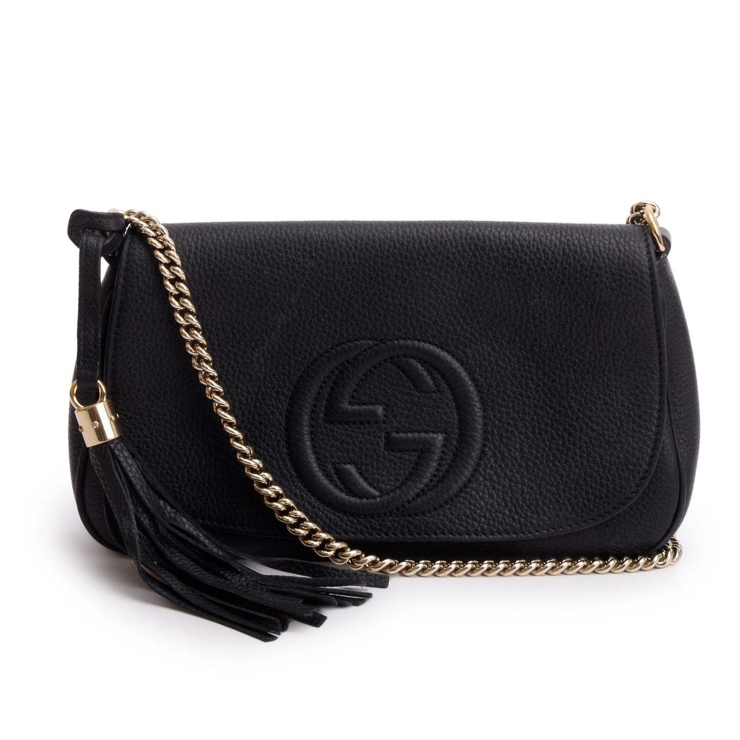 Gucci Black Pebbled Calfskin Medium Soho Chain Crossbody Bag
