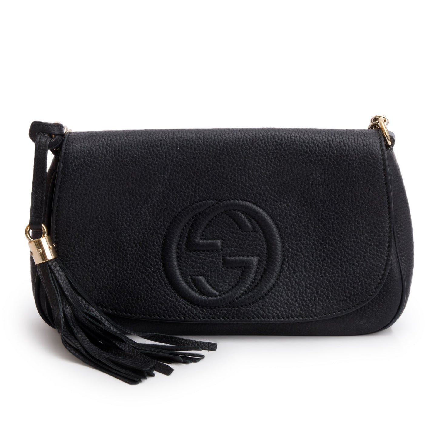 Gucci Black Pebbled Calfskin Medium Soho Chain Crossbody Bag