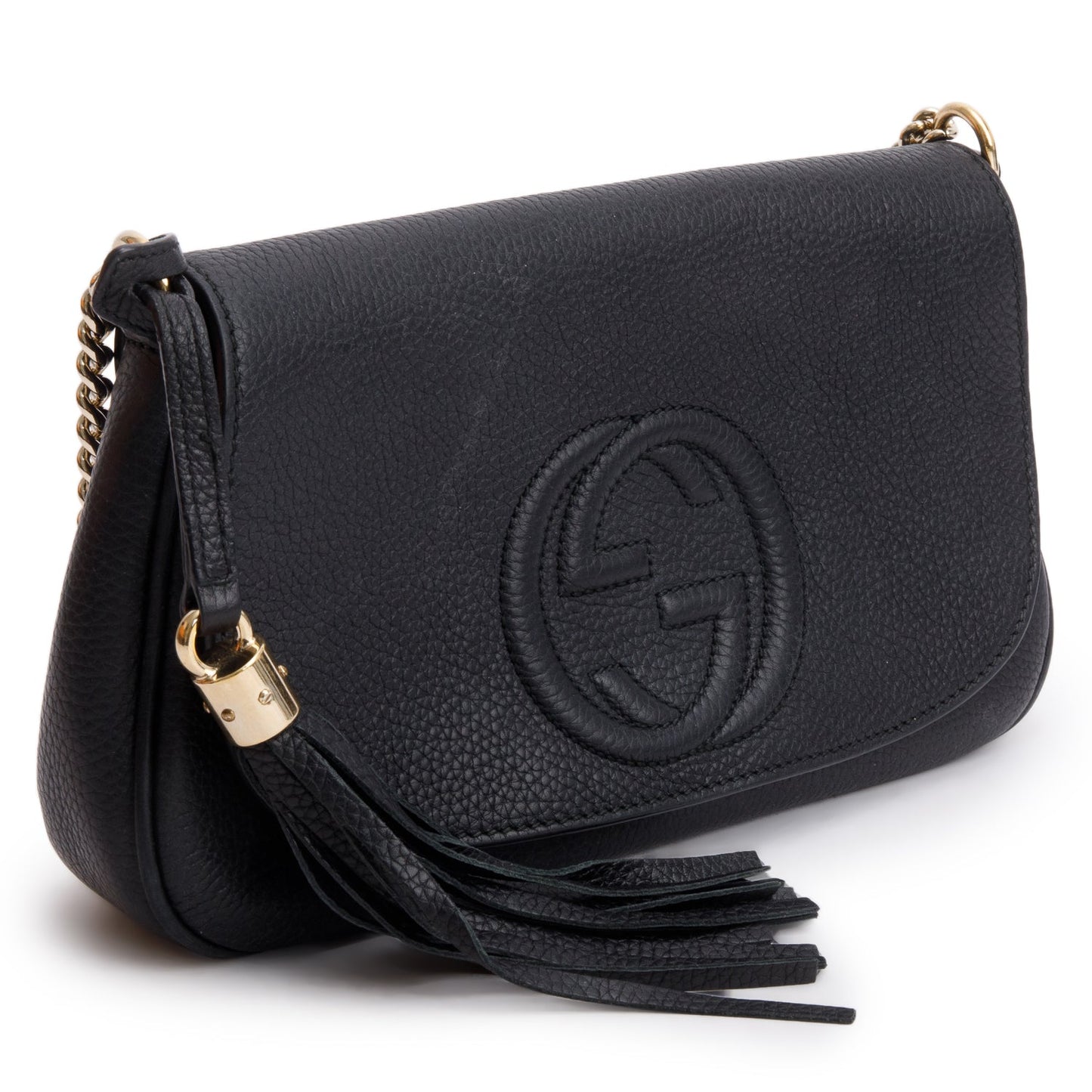 Gucci Black Pebbled Calfskin Medium Soho Chain Crossbody Bag
