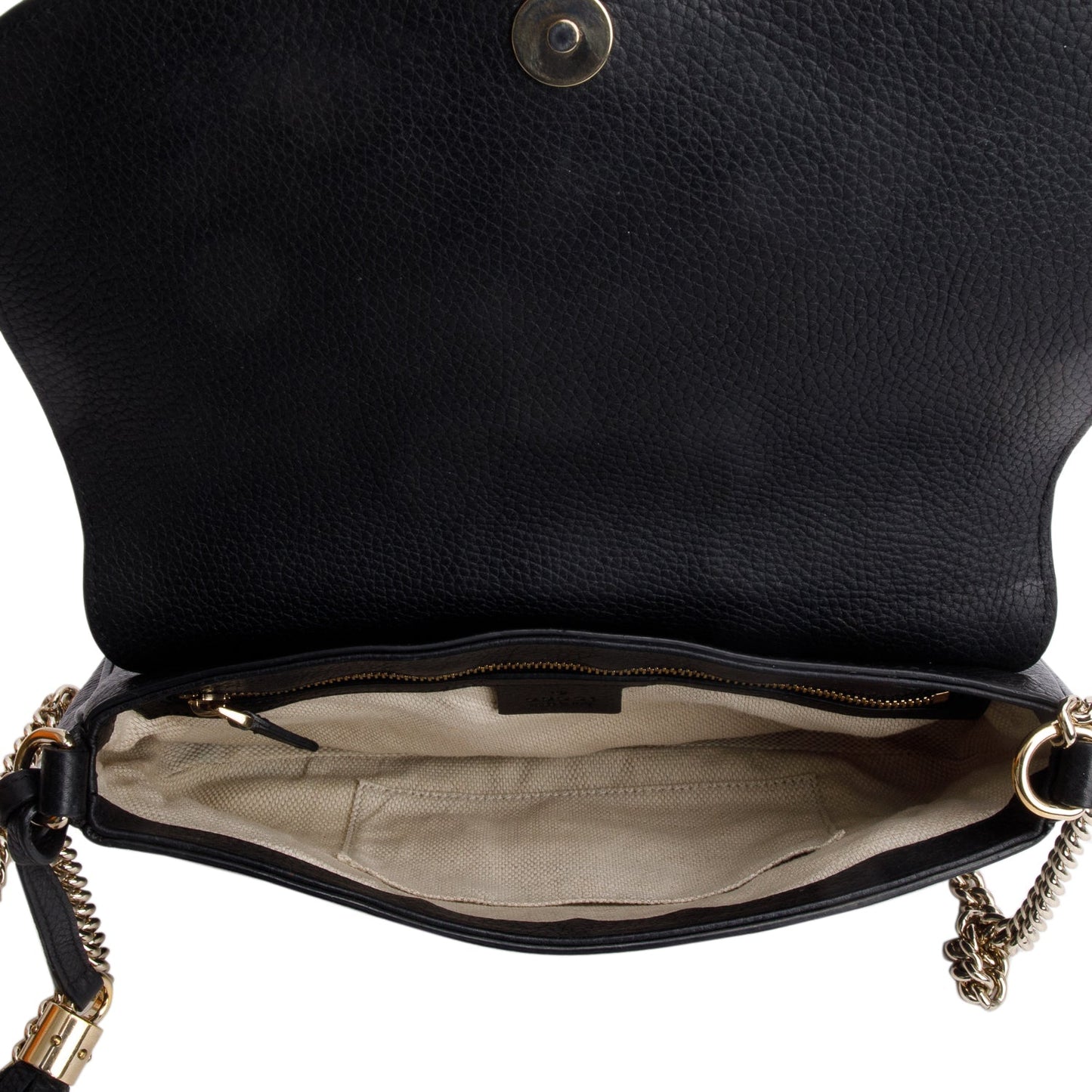 Gucci Black Pebbled Calfskin Medium Soho Chain Crossbody Bag