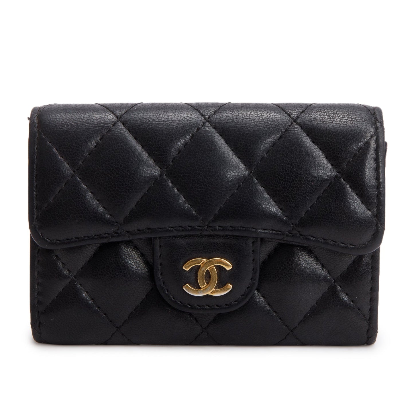 Chanel Black Lambskin Quilted Flap Card Holder