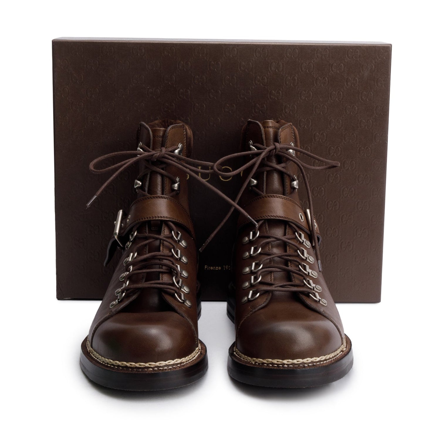 Gucci Brown Calfskin Leather Hiking Ankle Boots, Men's Size 10