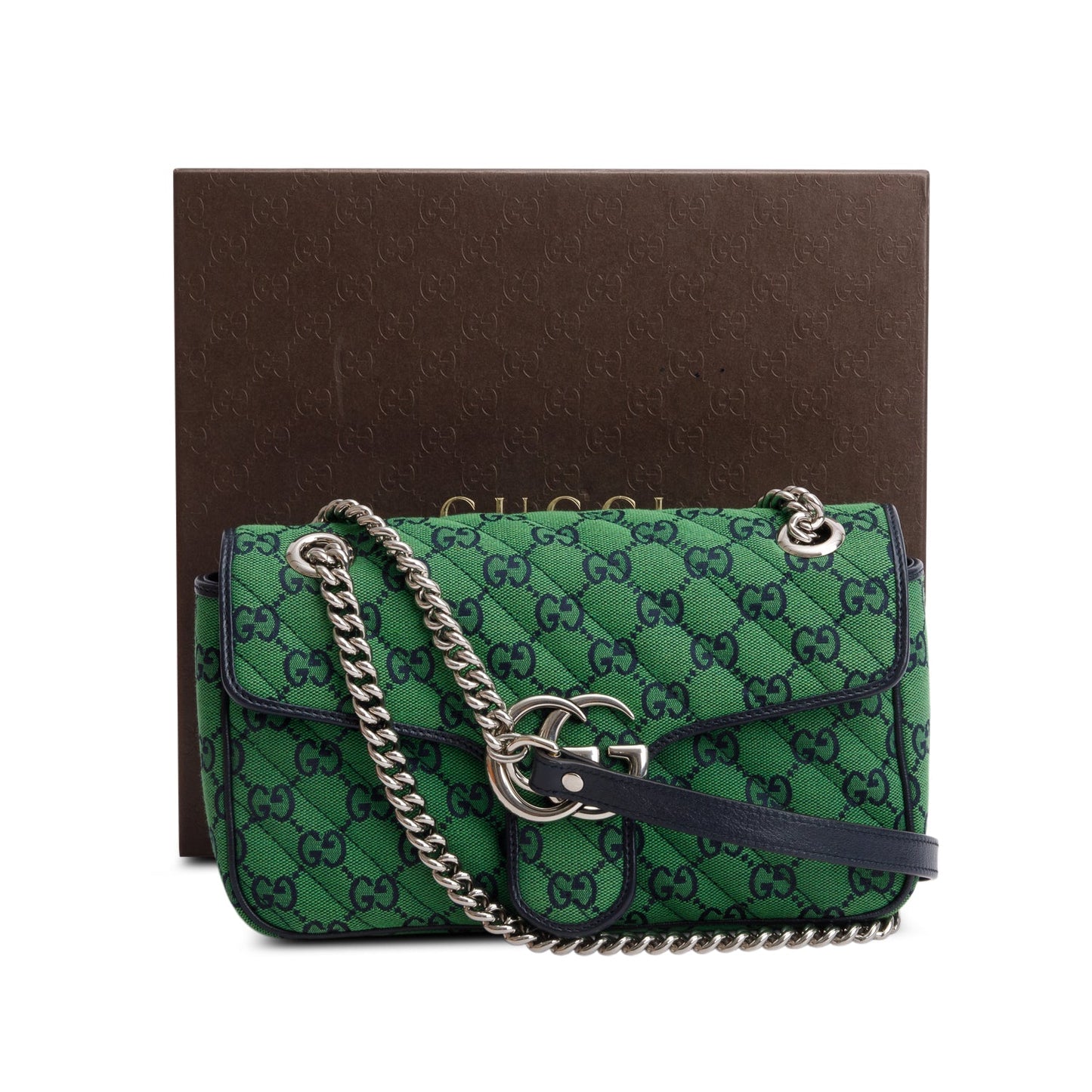 Gucci Green Monogram Matelassa Diagonal Small GG Marmont Shoulder Bag
