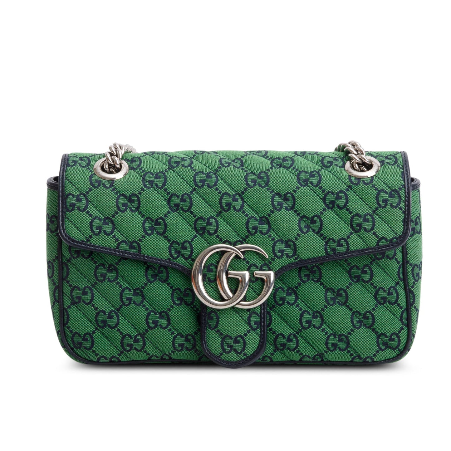 Gucci Green Monogram Matelassa Diagonal Small GG Marmont Shoulder Bag