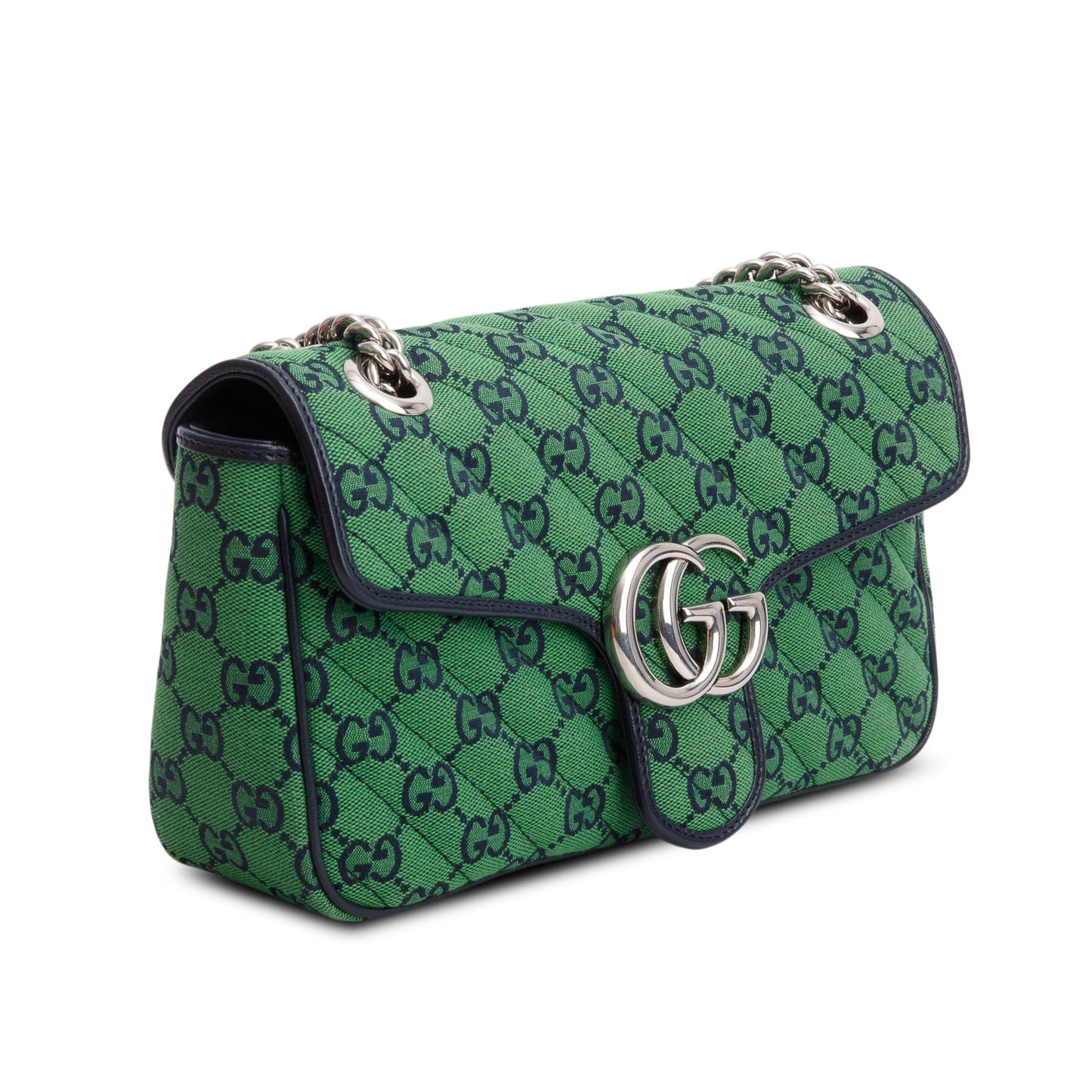 Gucci Green Monogram Matelassa Diagonal Small GG Marmont Shoulder Bag