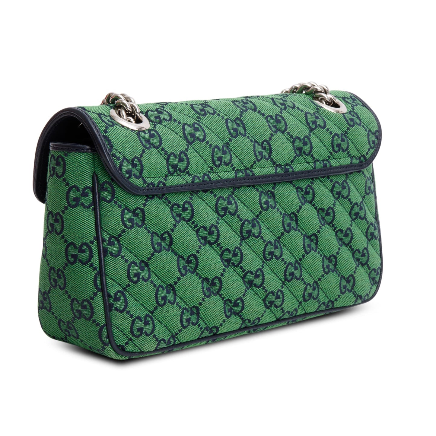 Gucci Green Monogram Matelassa Diagonal Small GG Marmont Shoulder Bag
