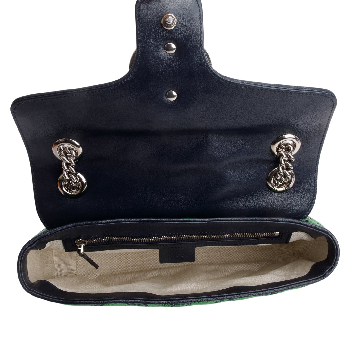 Gucci Green Monogram Matelassa Diagonal Small GG Marmont Shoulder Bag