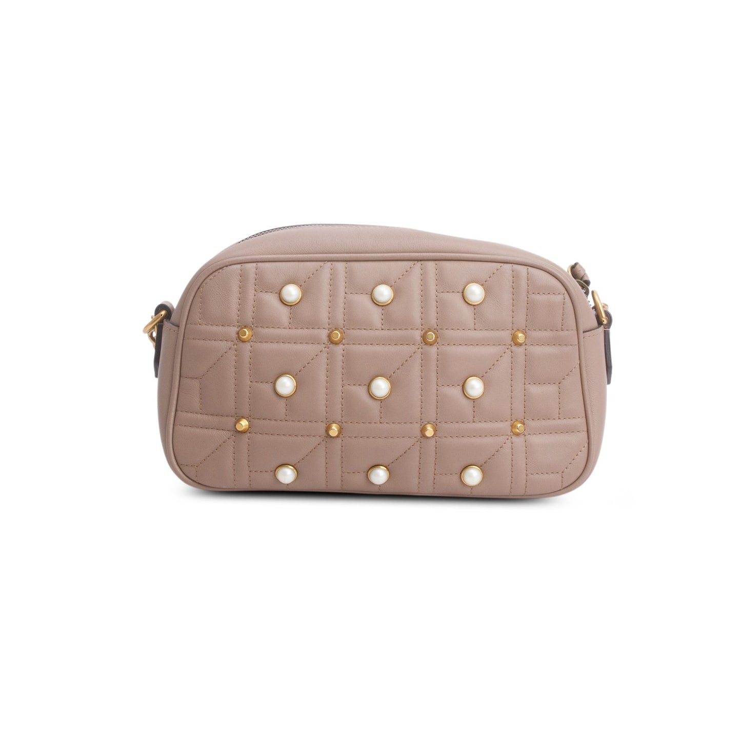 Gucci Beige Calfskin Matelasse Studded Small Pearly GG Marmont Shoulder Bag