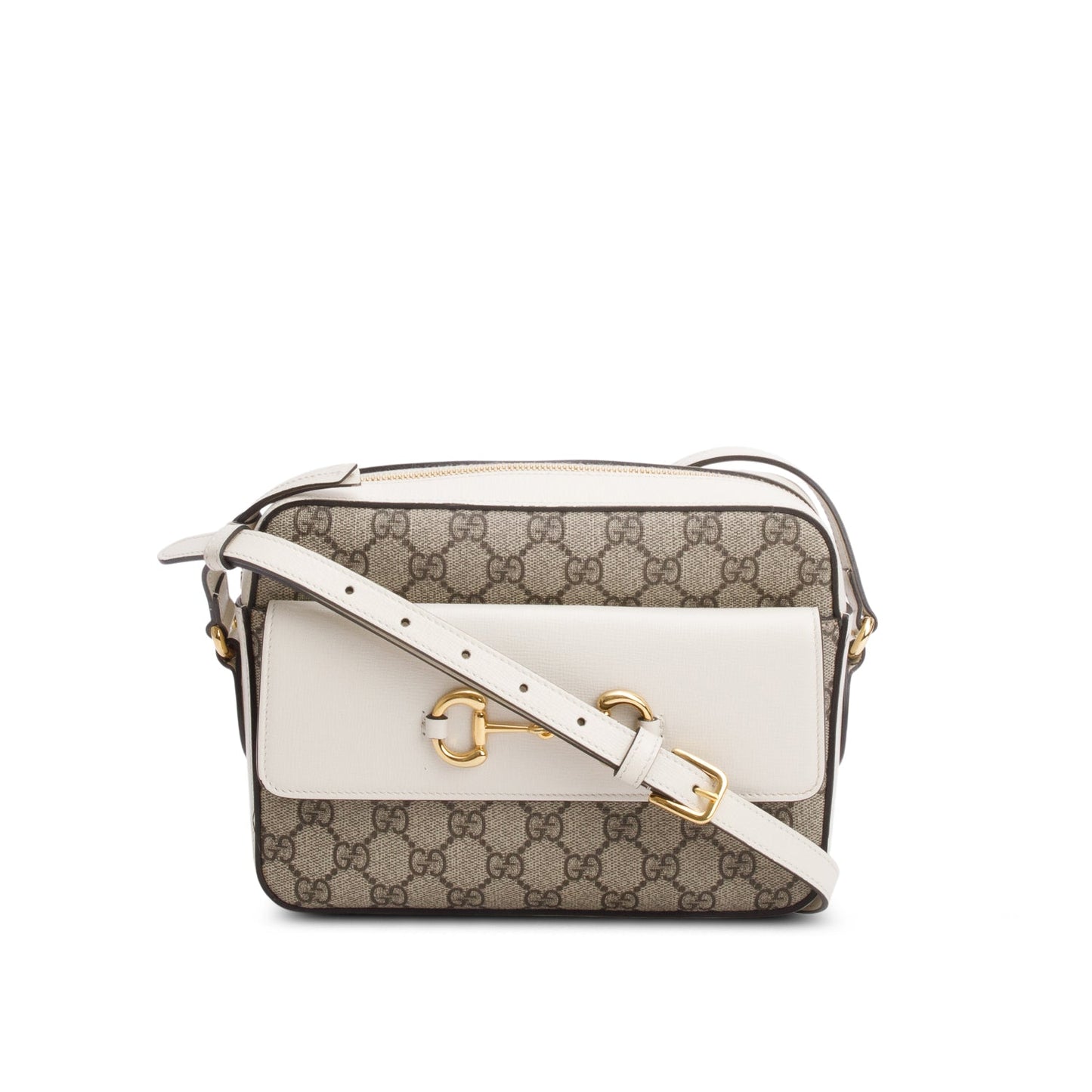 Gucci White GG Supreme Monogram Azalea Calfskin Small Horsebit 1955 Shoulder Bag
