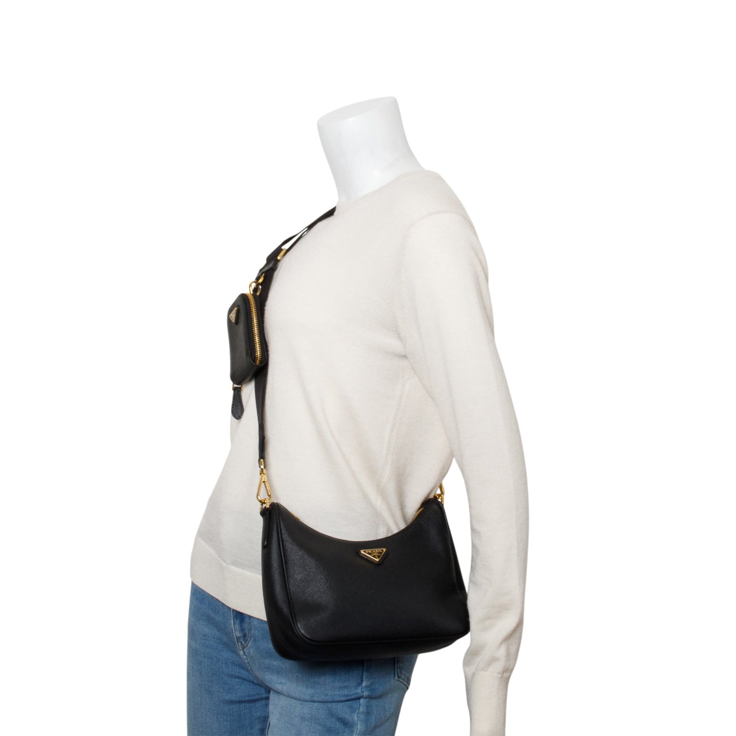 Prada Black Saffiano Leather Re-Edition 2005 Shoulder Bag