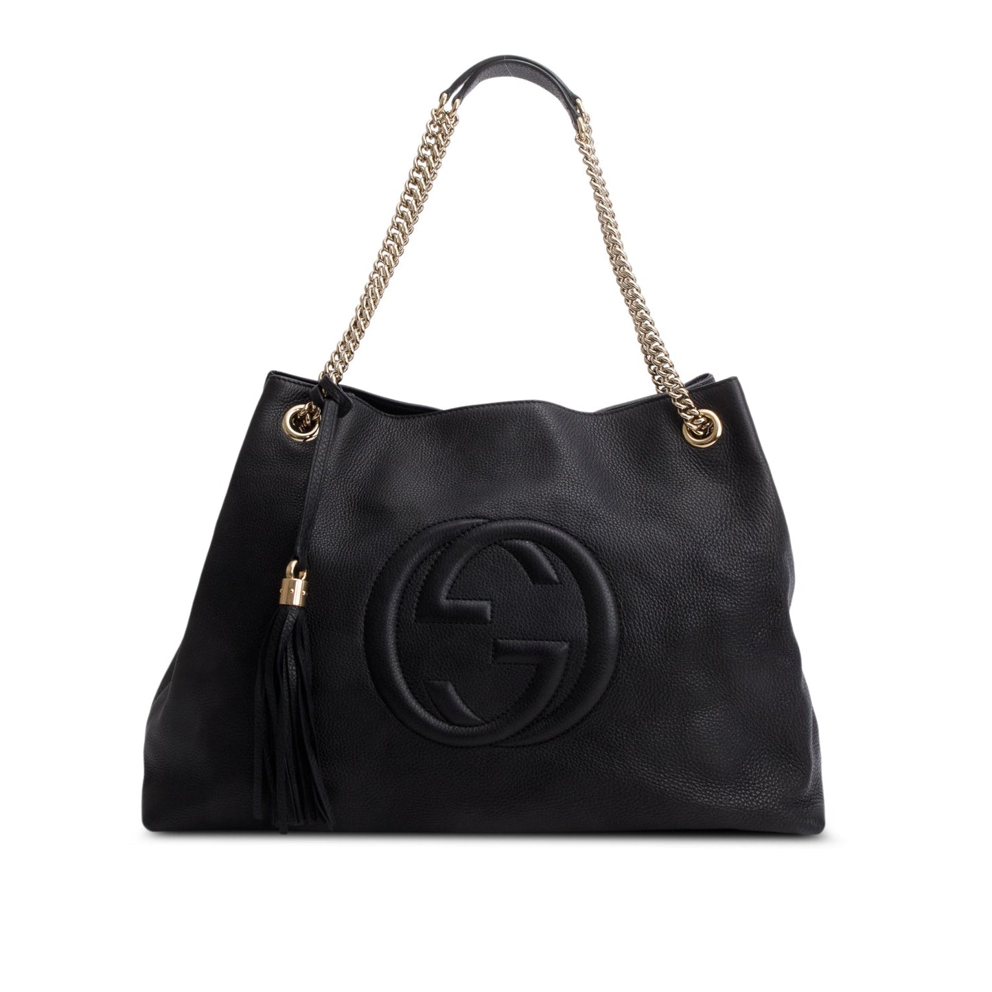 Gucci Black Pebbled Calfskin Medium Soho Chain Shoulder Bag
