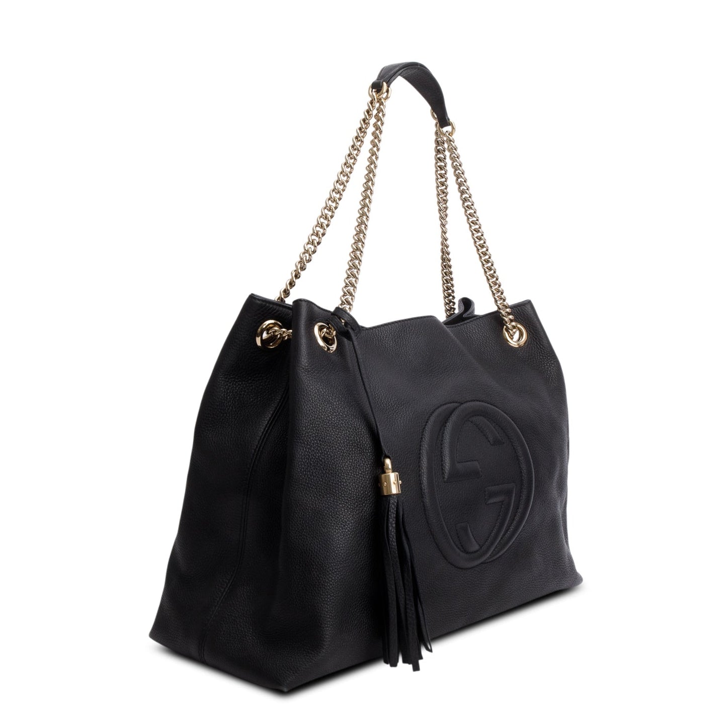 Gucci Black Pebbled Calfskin Medium Soho Chain Shoulder Bag